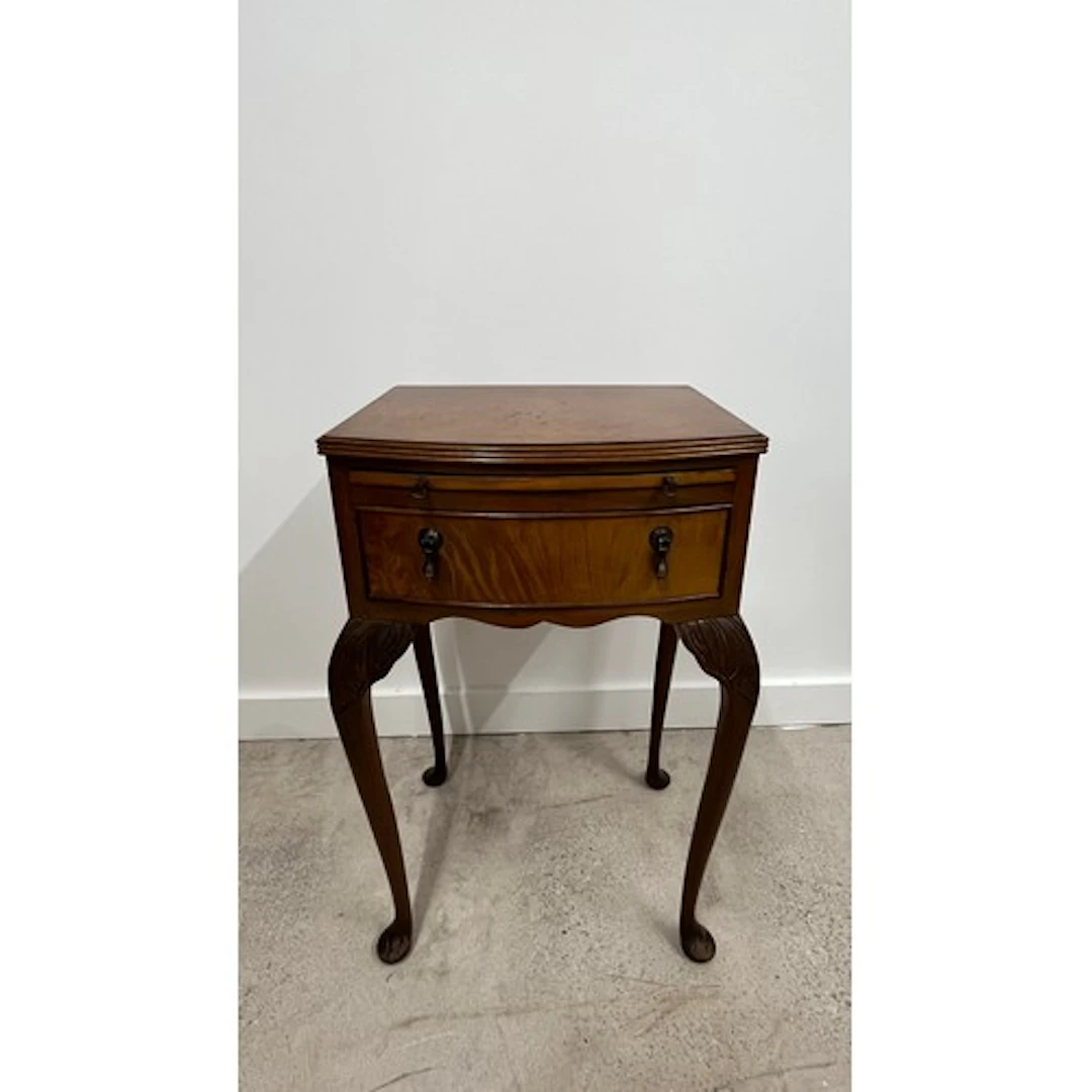 Burr walnut bowfront side table with brushing slide and sing...