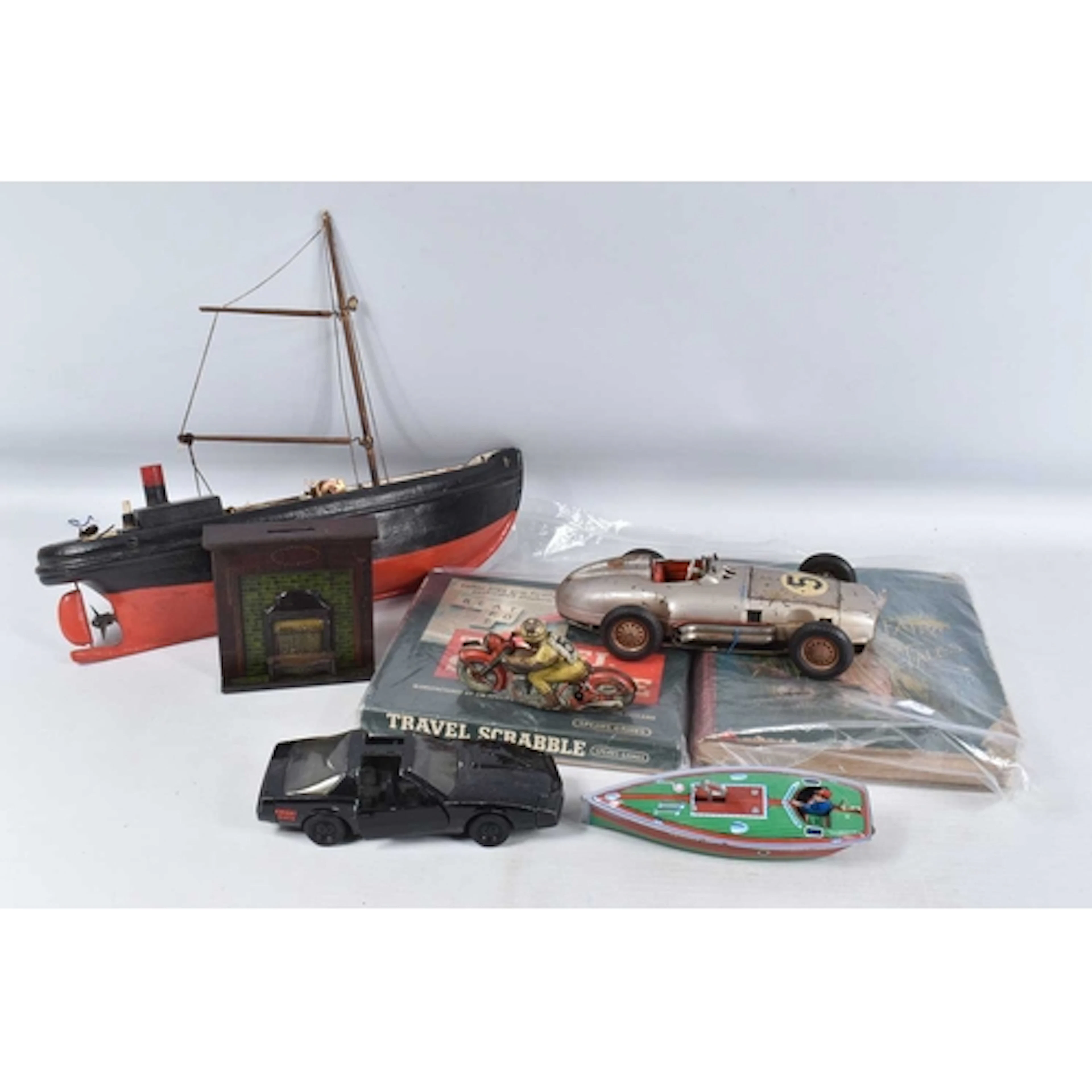 A COLLECTION OF VINTAGE TOYS, to include a Scratchbuilt wood...