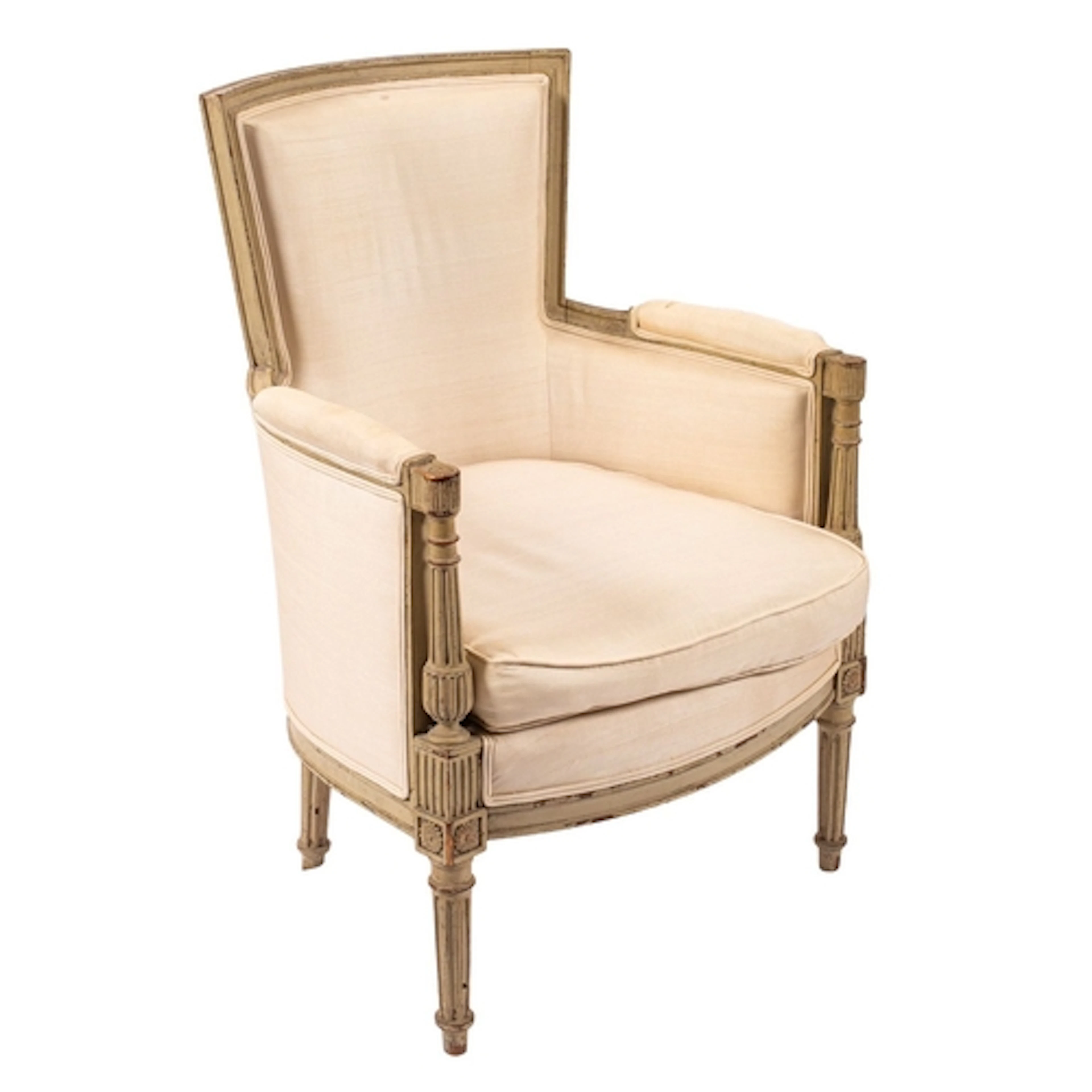 A painted wood and silk upholstered duchesse brisée in Regen...