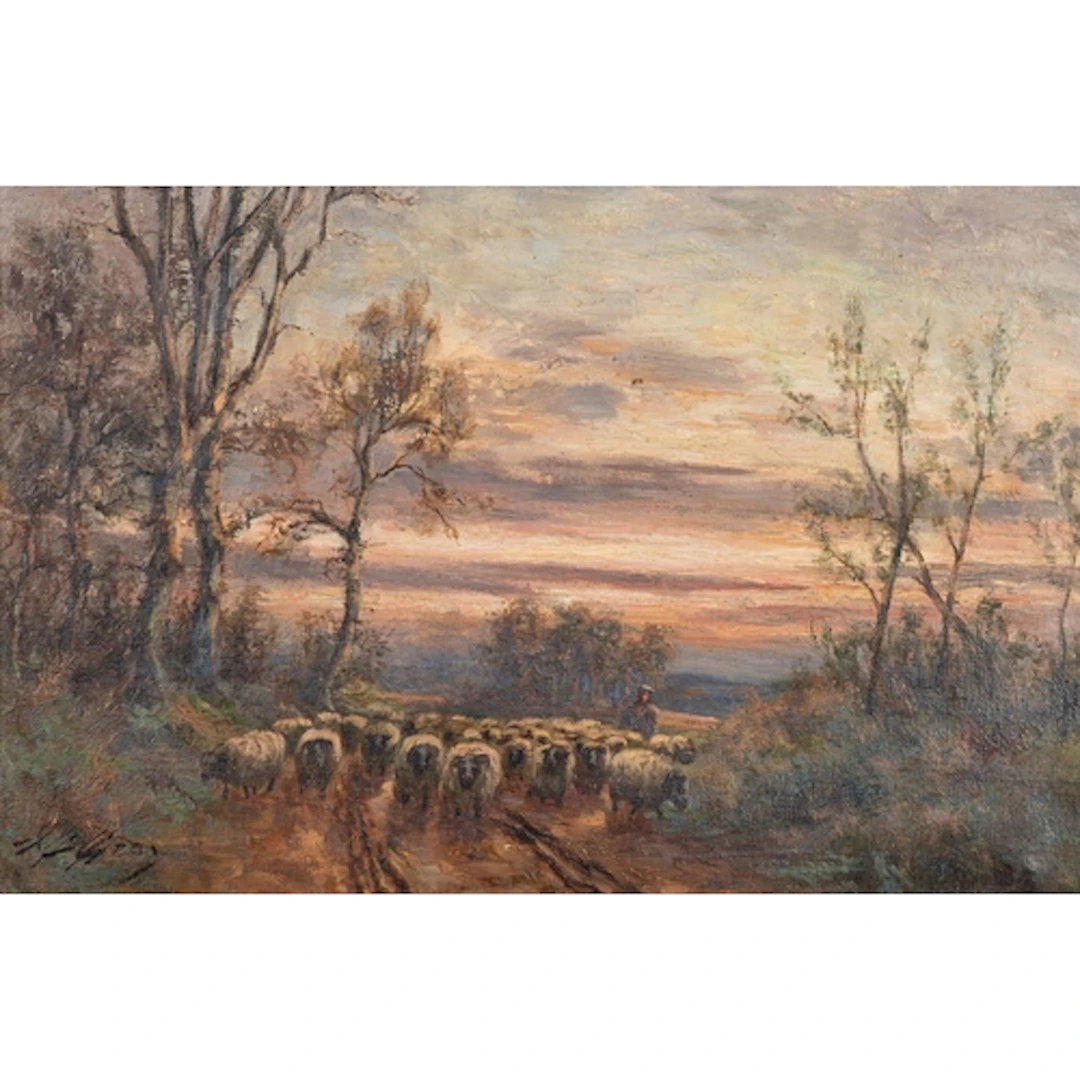 J B Gray (?) (19th Century) - Figure driving sheep along a ...