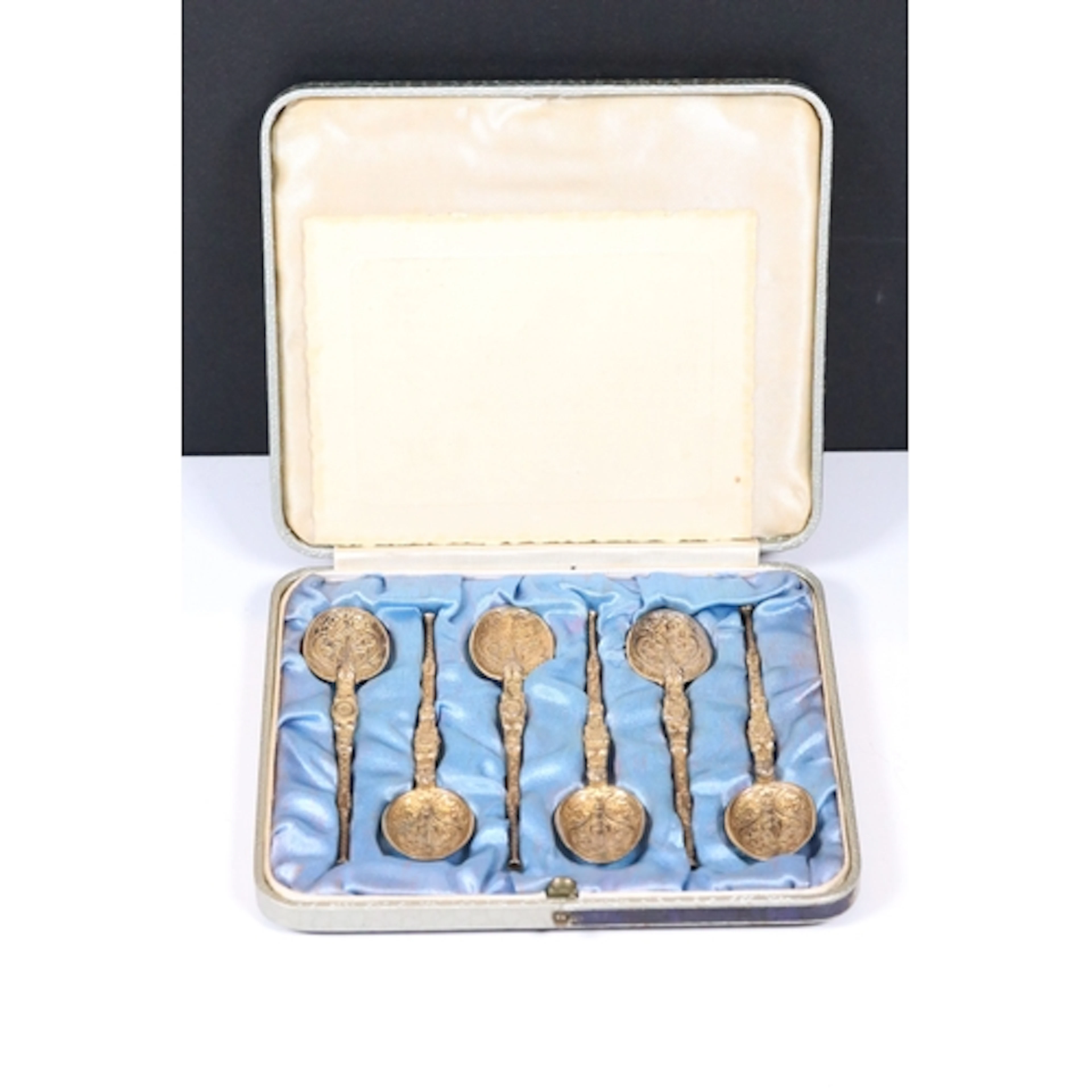Cased set of six hallmarked silver Anointing Spoons, hallmar...