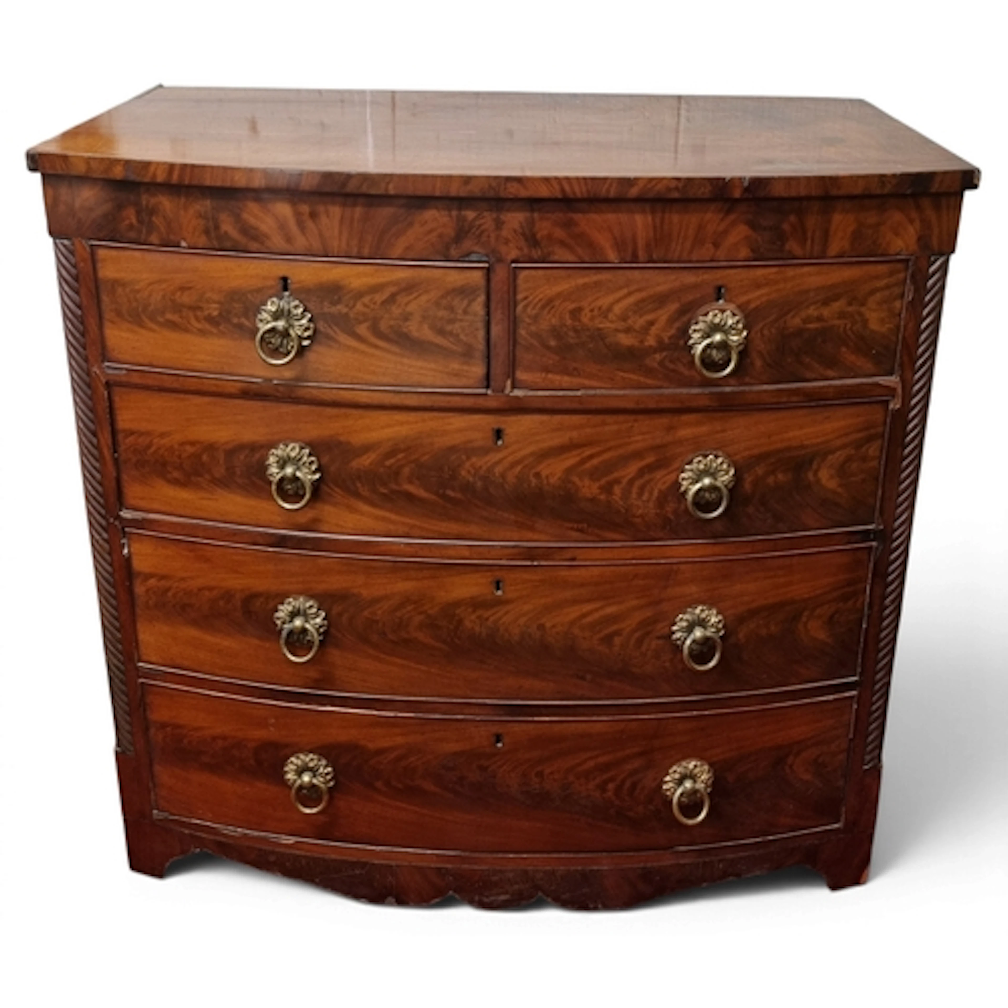 A 19th Century Mahogany bow fronted Chest of Drawers with Br...