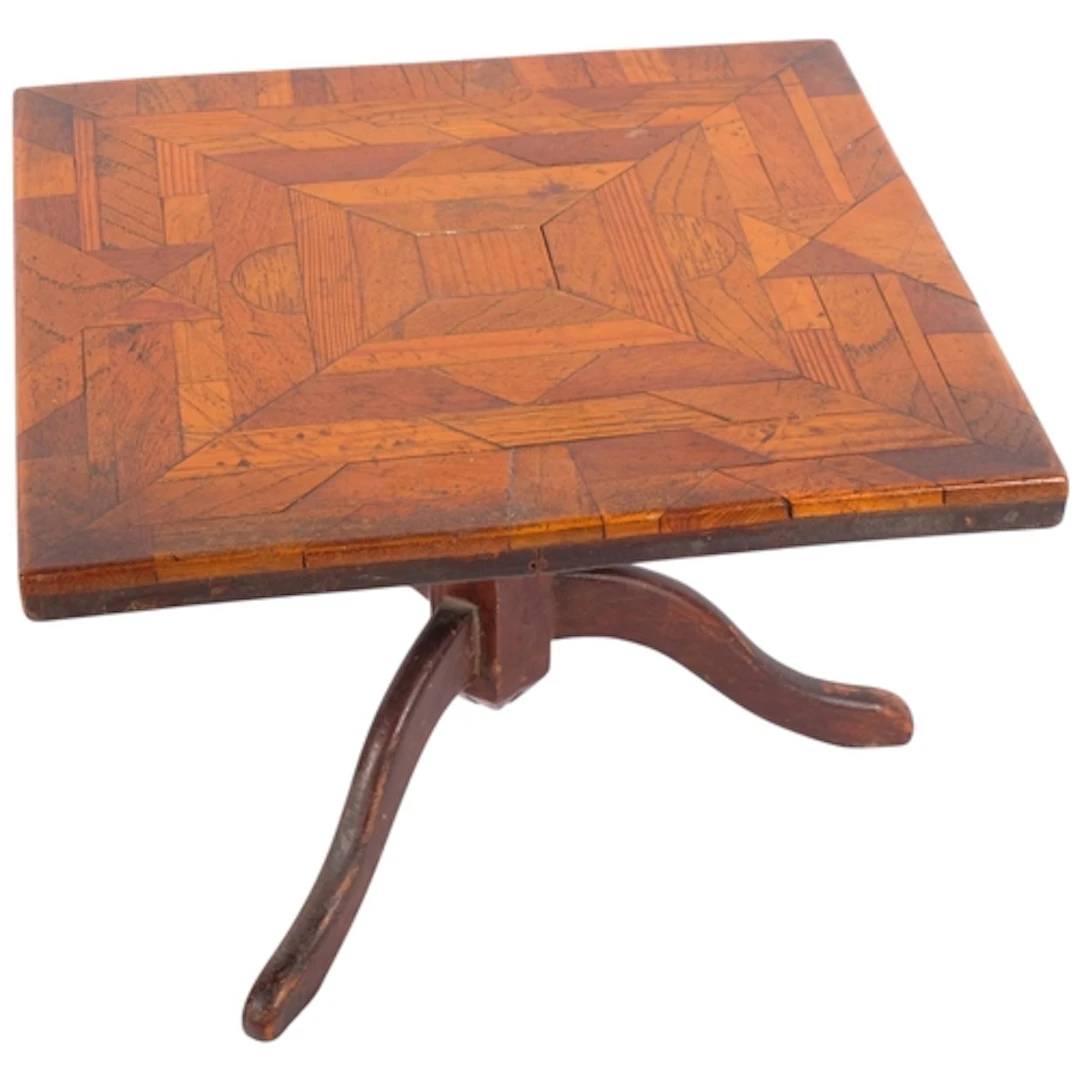 A specimen wood marquetry-topped small tripod table, 26cm ac...