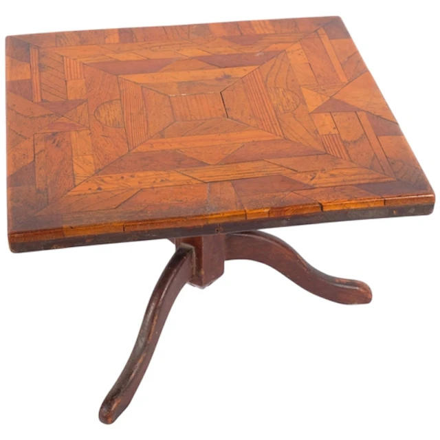 A specimen wood marquetry-topped small tripod table, 26cm ac...