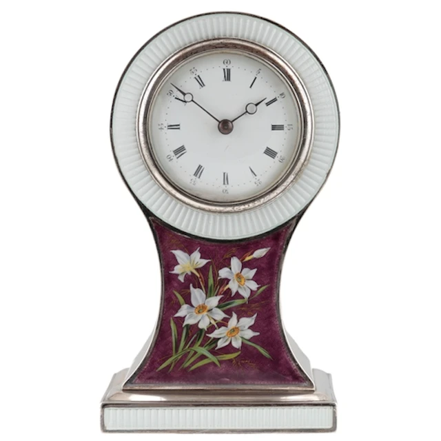 An Edwardian silver and guilloche enamel balloon shaped mant...