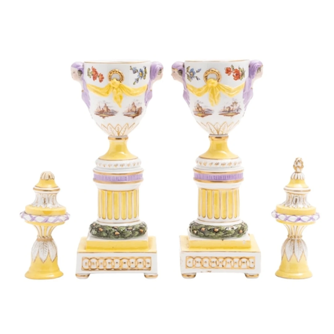 A pair of Berlin yellow-ground cassolettes, late 19th centur...