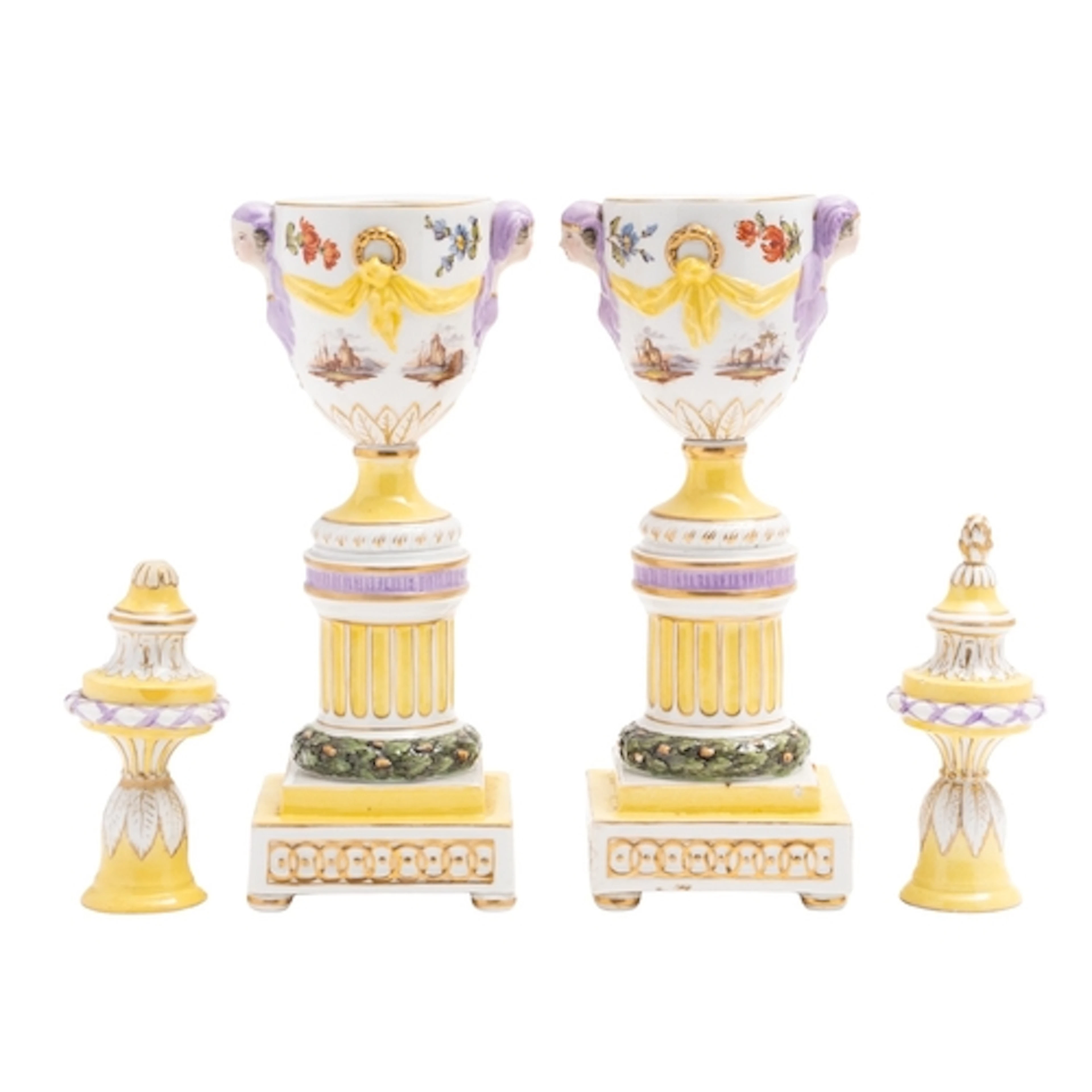 A pair of Berlin yellow-ground cassolettes, late 19th centur...