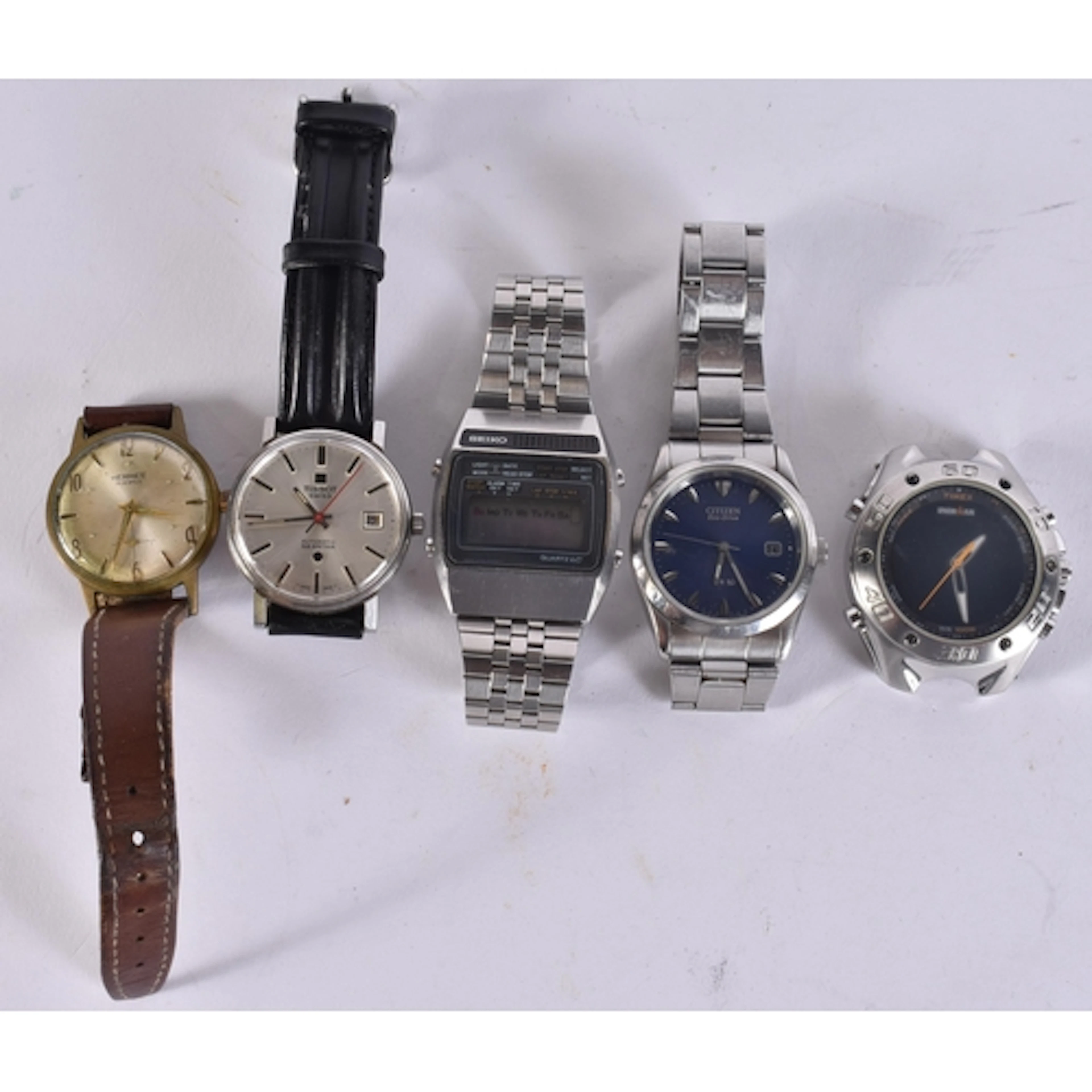 FIVE VINTAGE WRISTWATCHES including Hermes, Seiko etc. Untes...