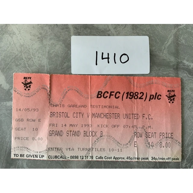 1993 Bristol City v Manchester United Football Ticket: Chris...