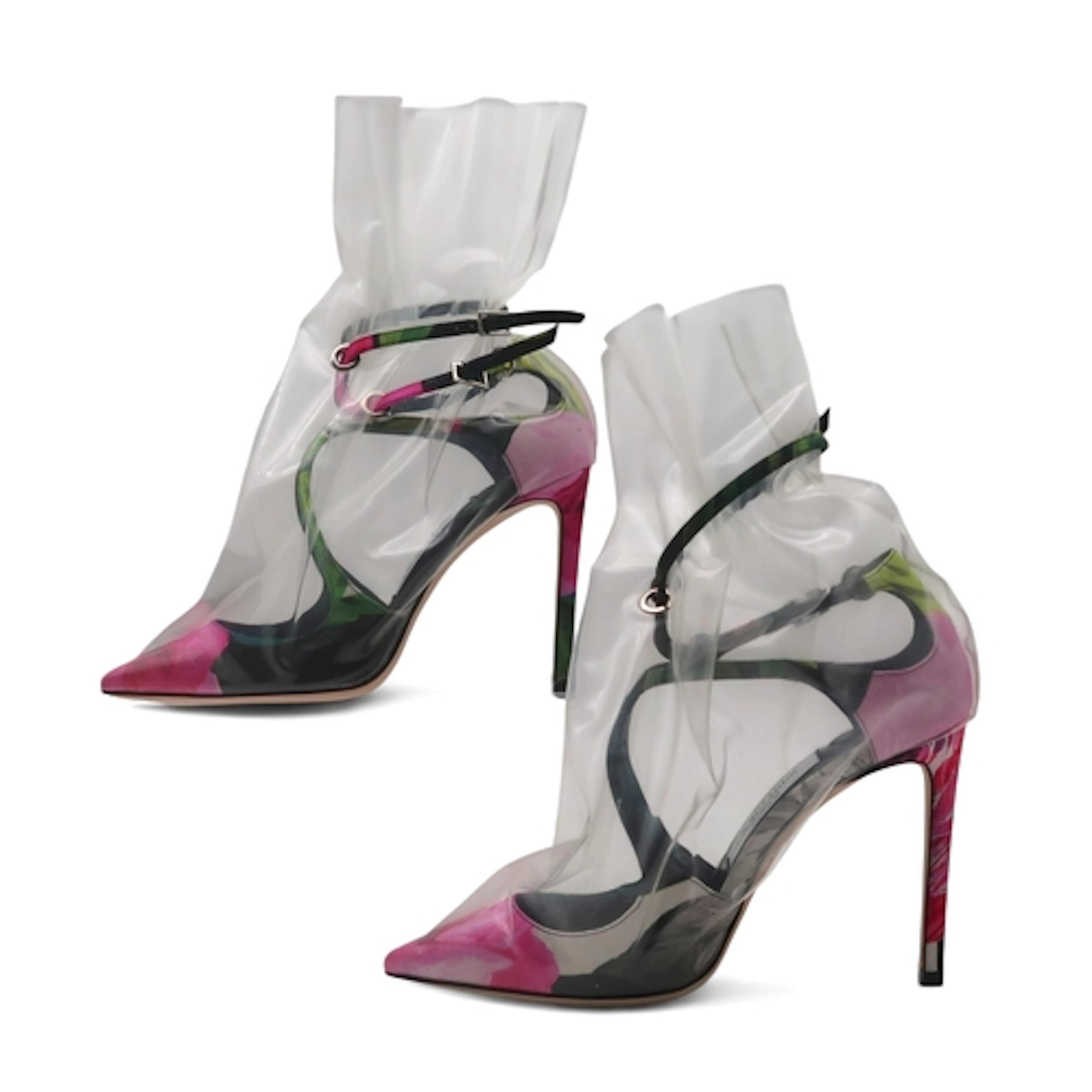 A pair of Jimmy Choo Off-White Claire 100 floral mix/transpa...