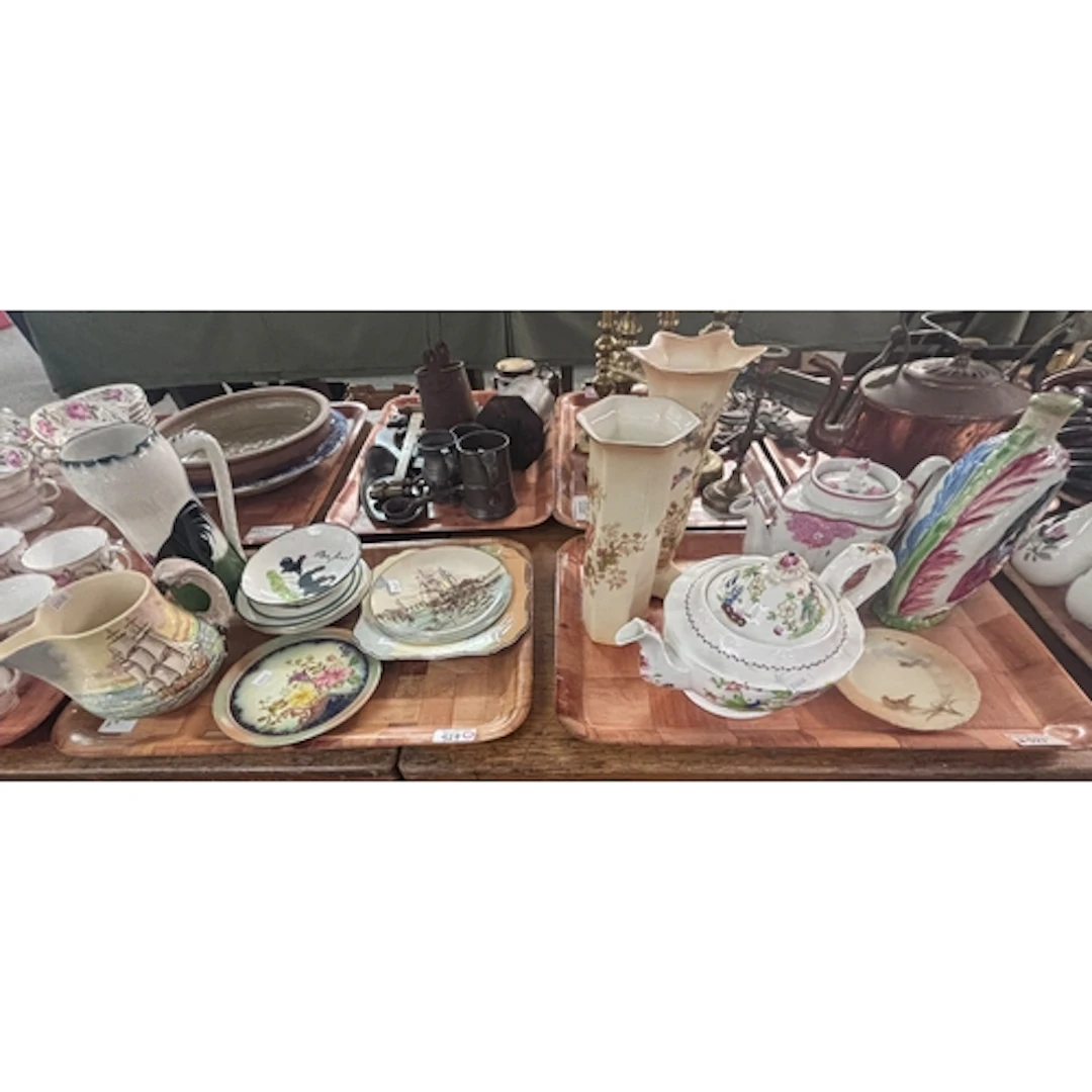 Two trays of ceramics to include Royal Doulton famous ships ...
