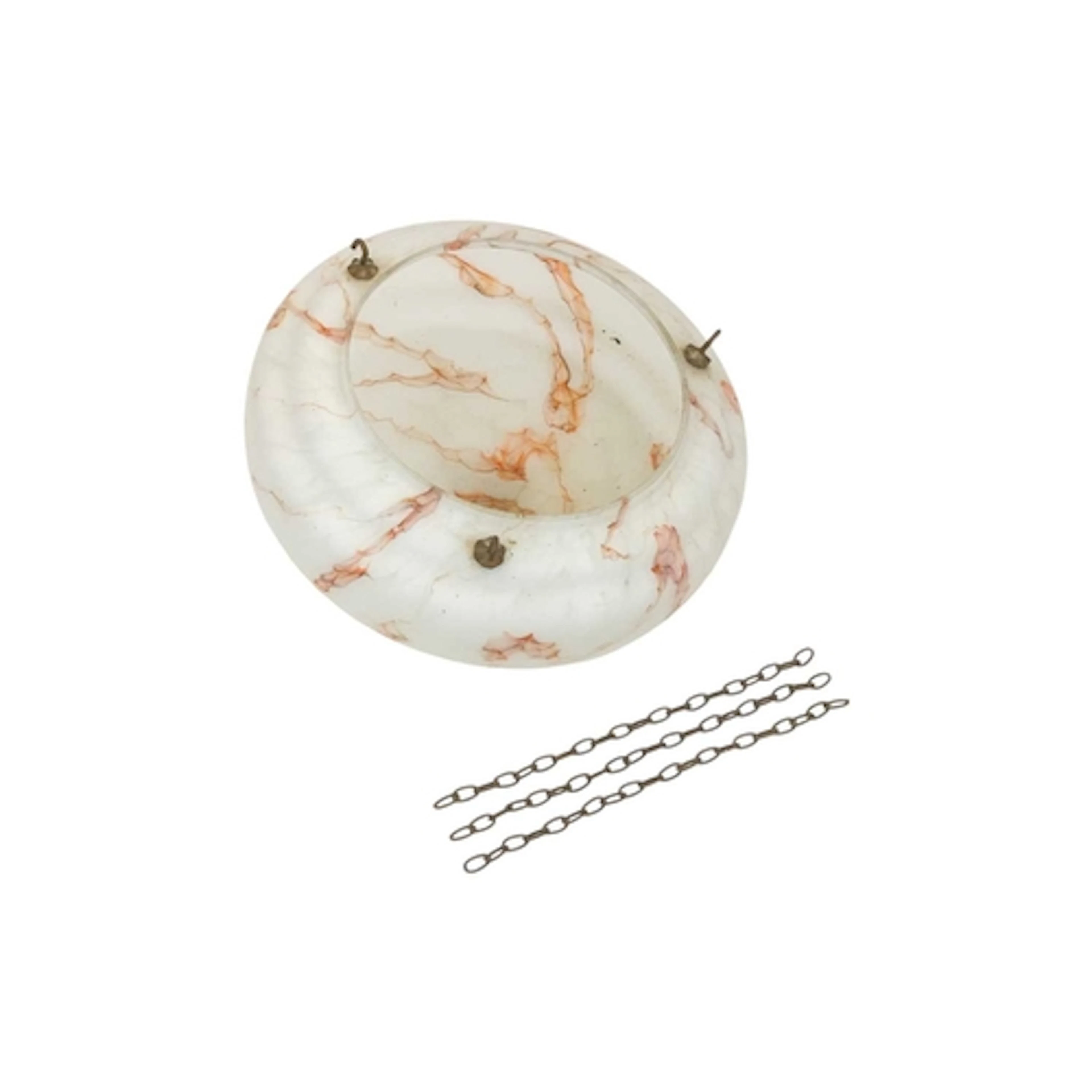 An Art Deco red veined marble effect glass plafonnier. Or 'f...