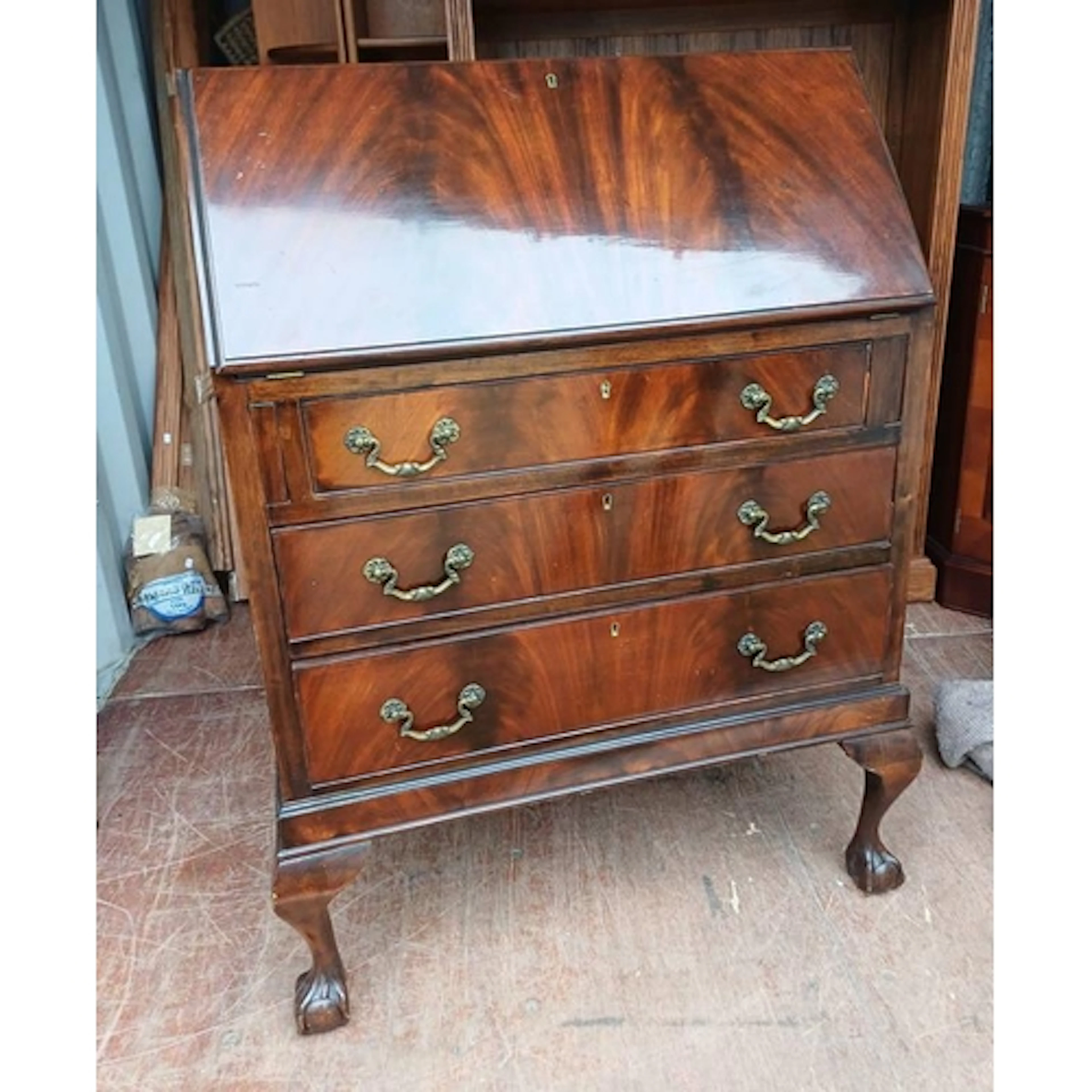 20TH CENTURY MAHOGANY BUREAU WITH FALL FRONT OVER 3 DRAWERS ...