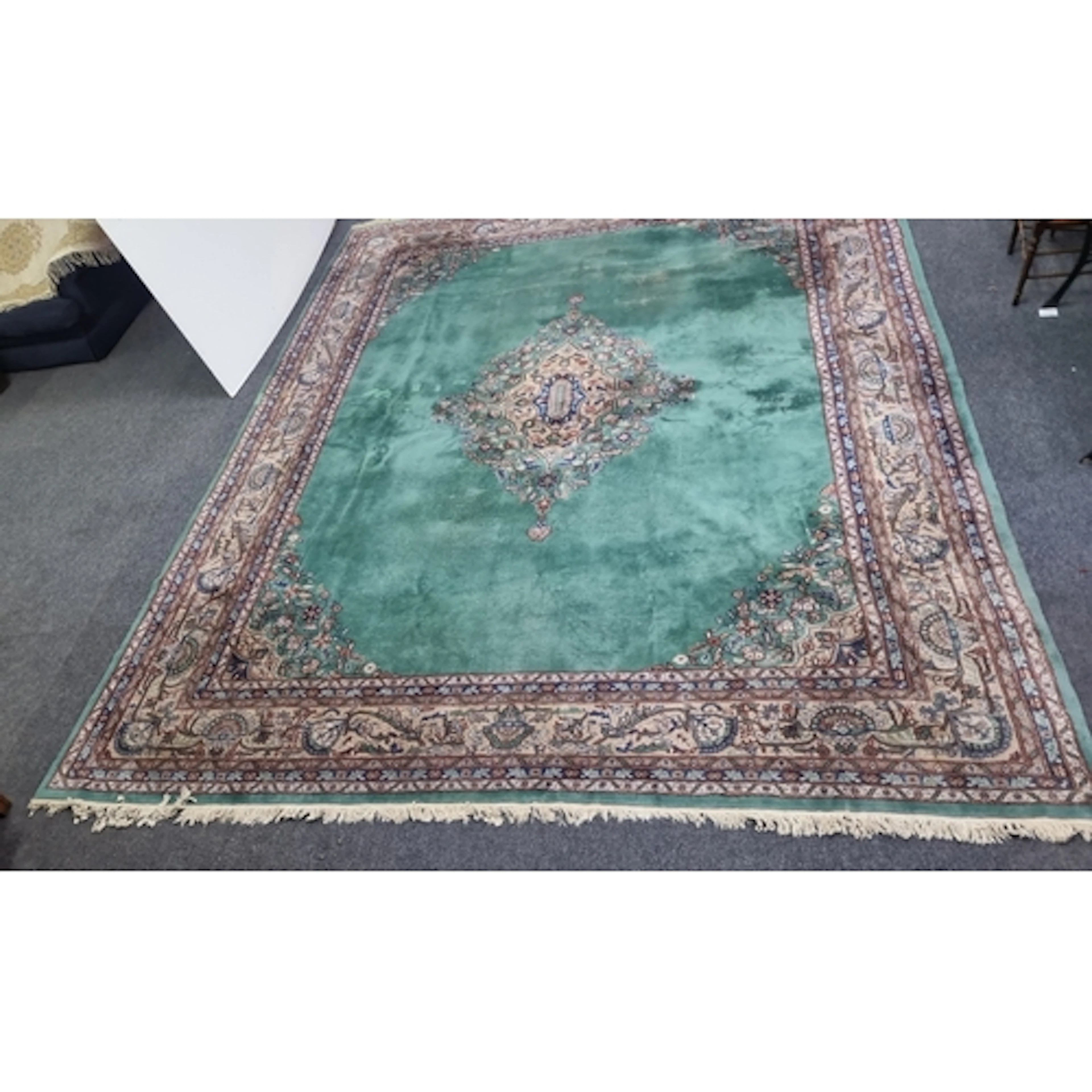 Large Emerald ground hand-knotted wool carpet emerald green ...
