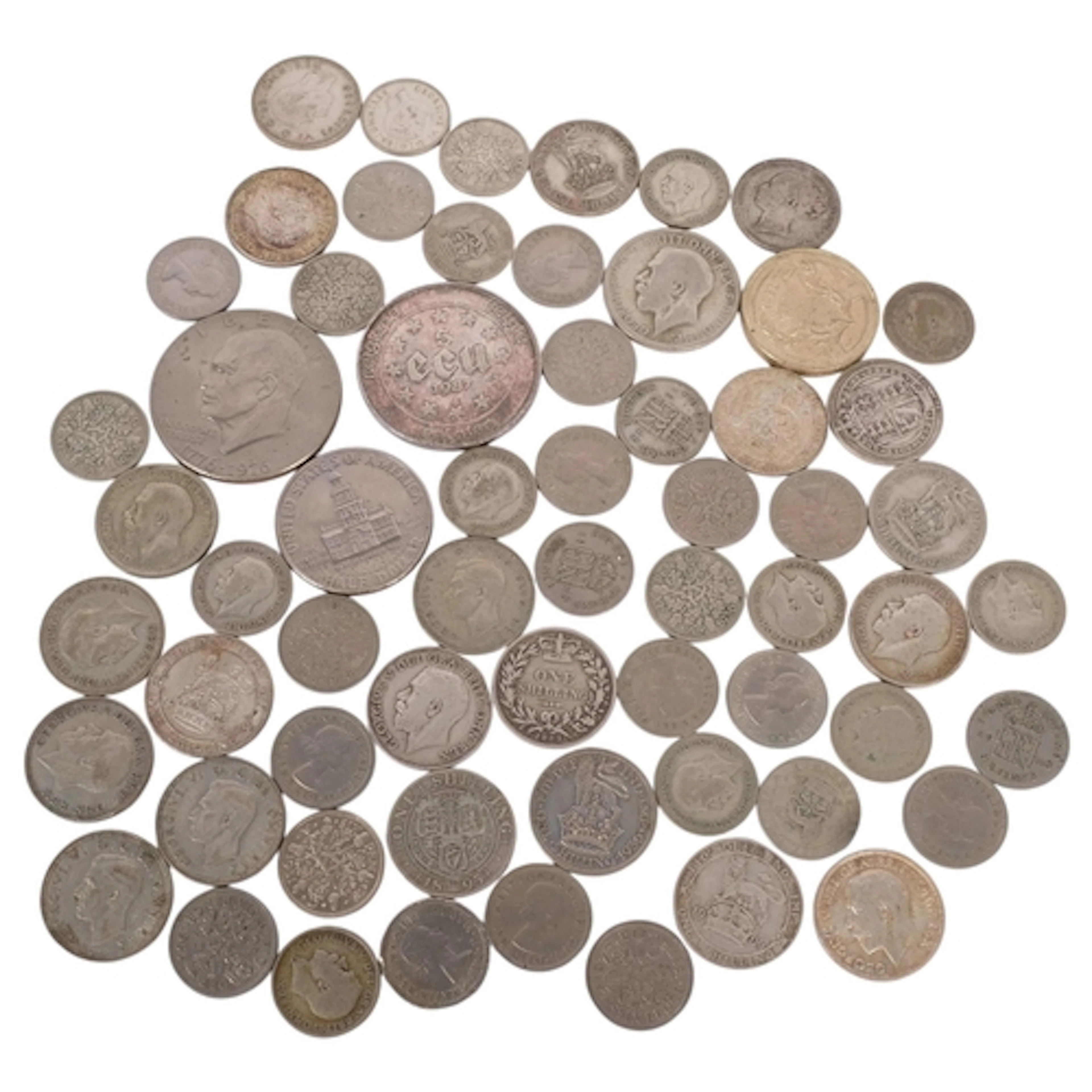 A small collection of pre-1947 English silver coins, mixed d...