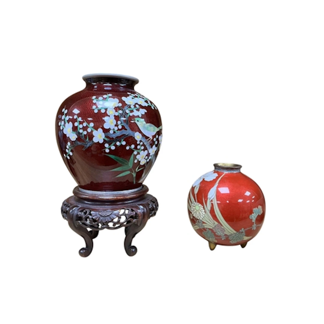 Two Japanese cloisonne vases, comprising an example enamelle...