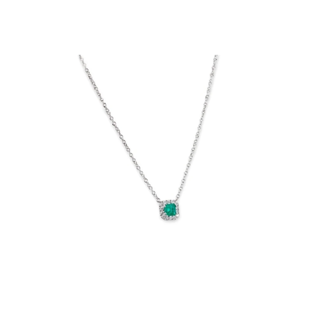 AN EMERALD AND DIAMOND CLUSTER PENDANT, the central emerald ...