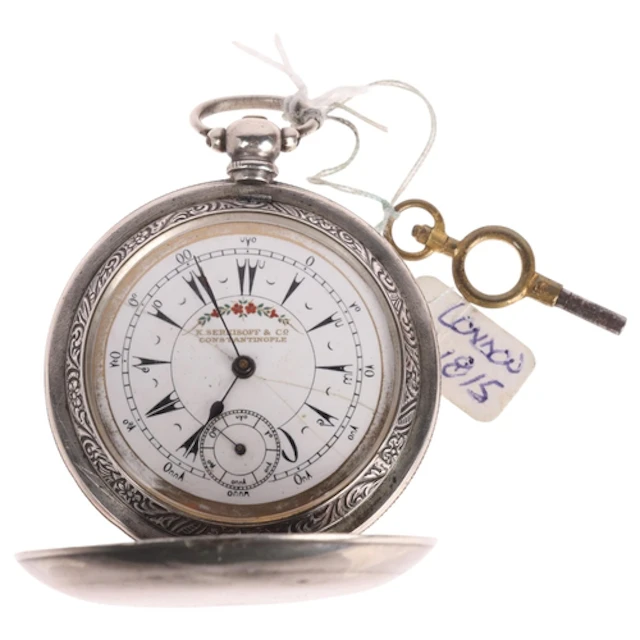 A Turkish silver open-face key-wind full hunter pocket watch...