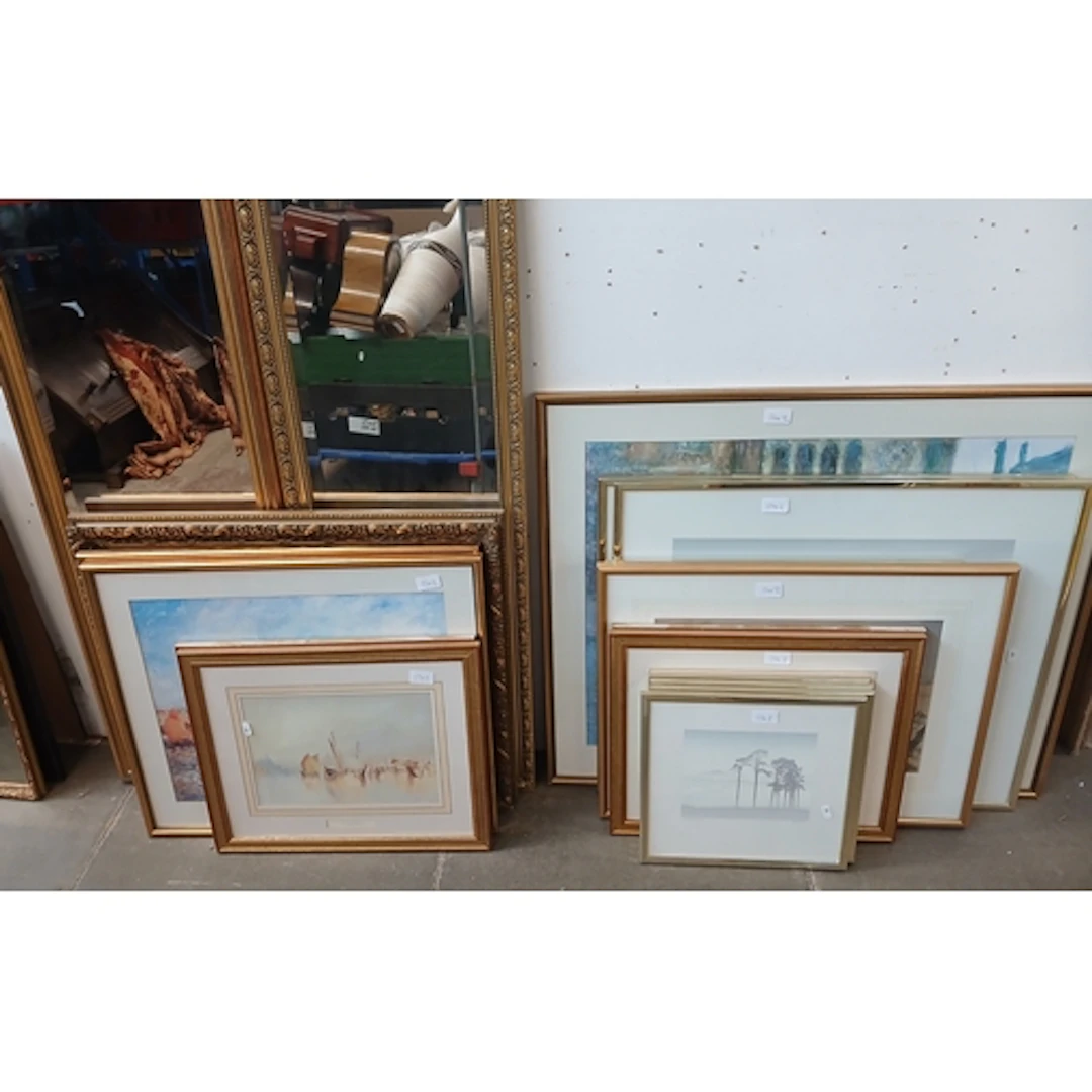 A mixed lot of prints and mirrors, various artists including...