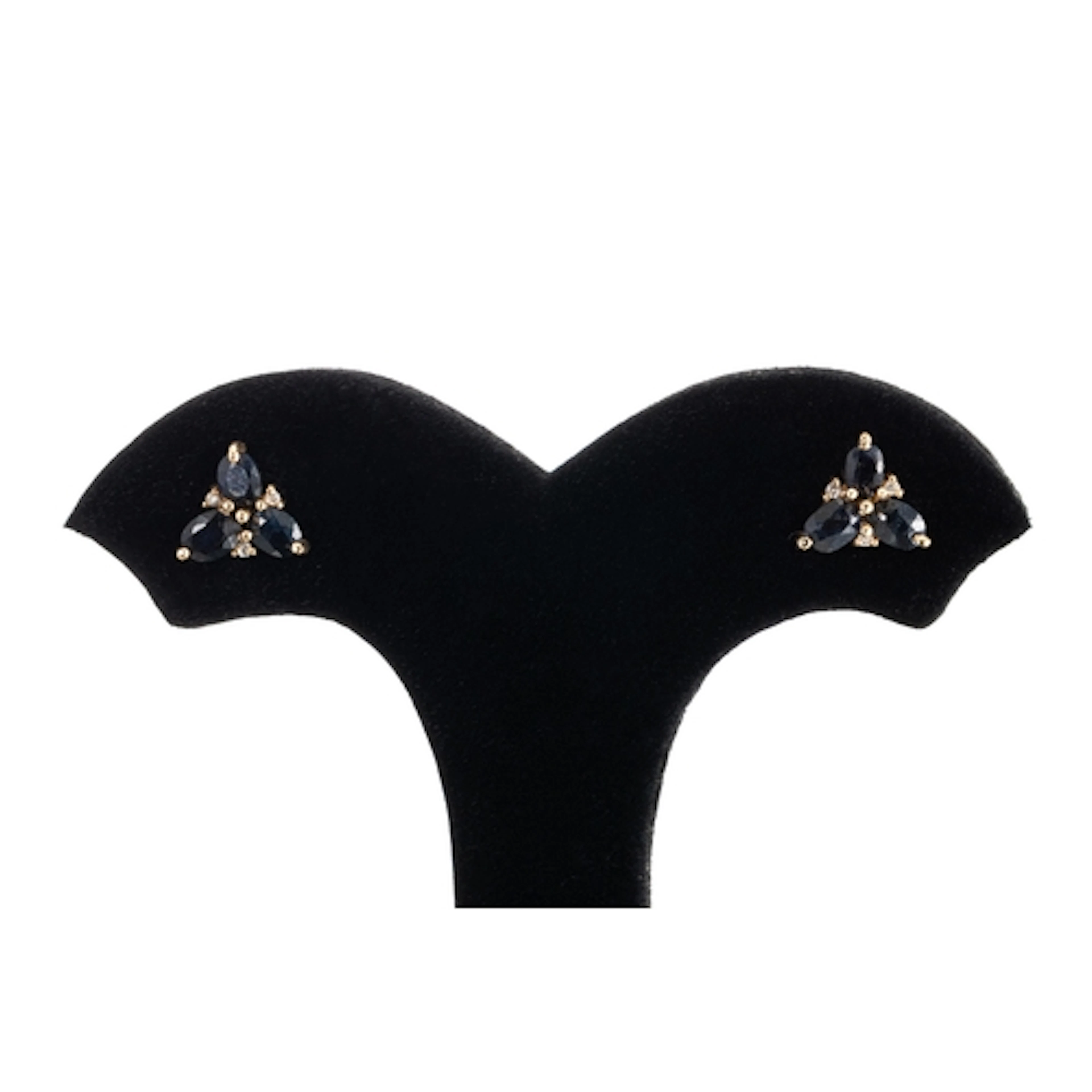 A PAIR OF TRIPLE SAPPHIRE EARRINGS, mounted in 14ct yellow g...