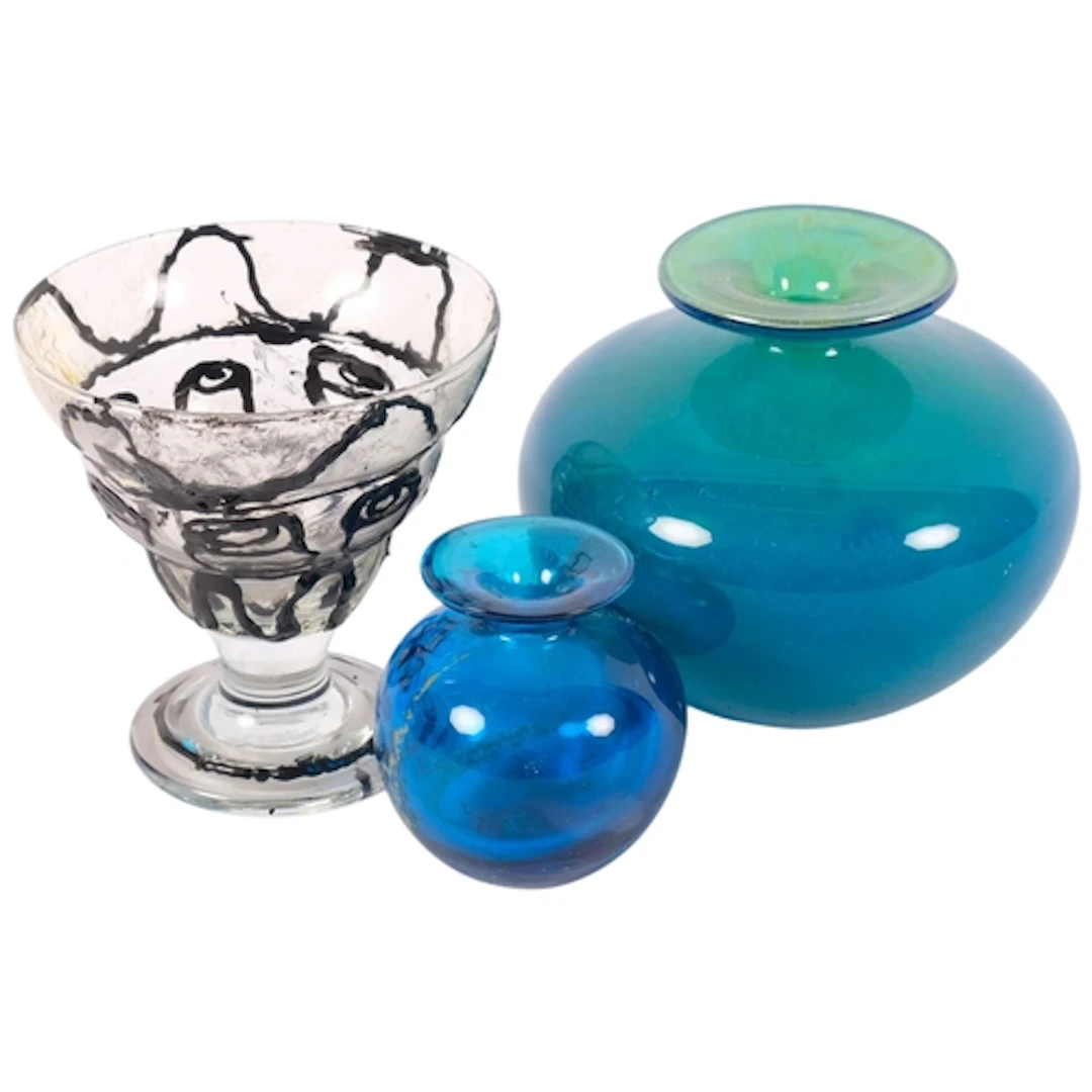 2 Medina glass vases, and a glass with applied tracery, H12c...