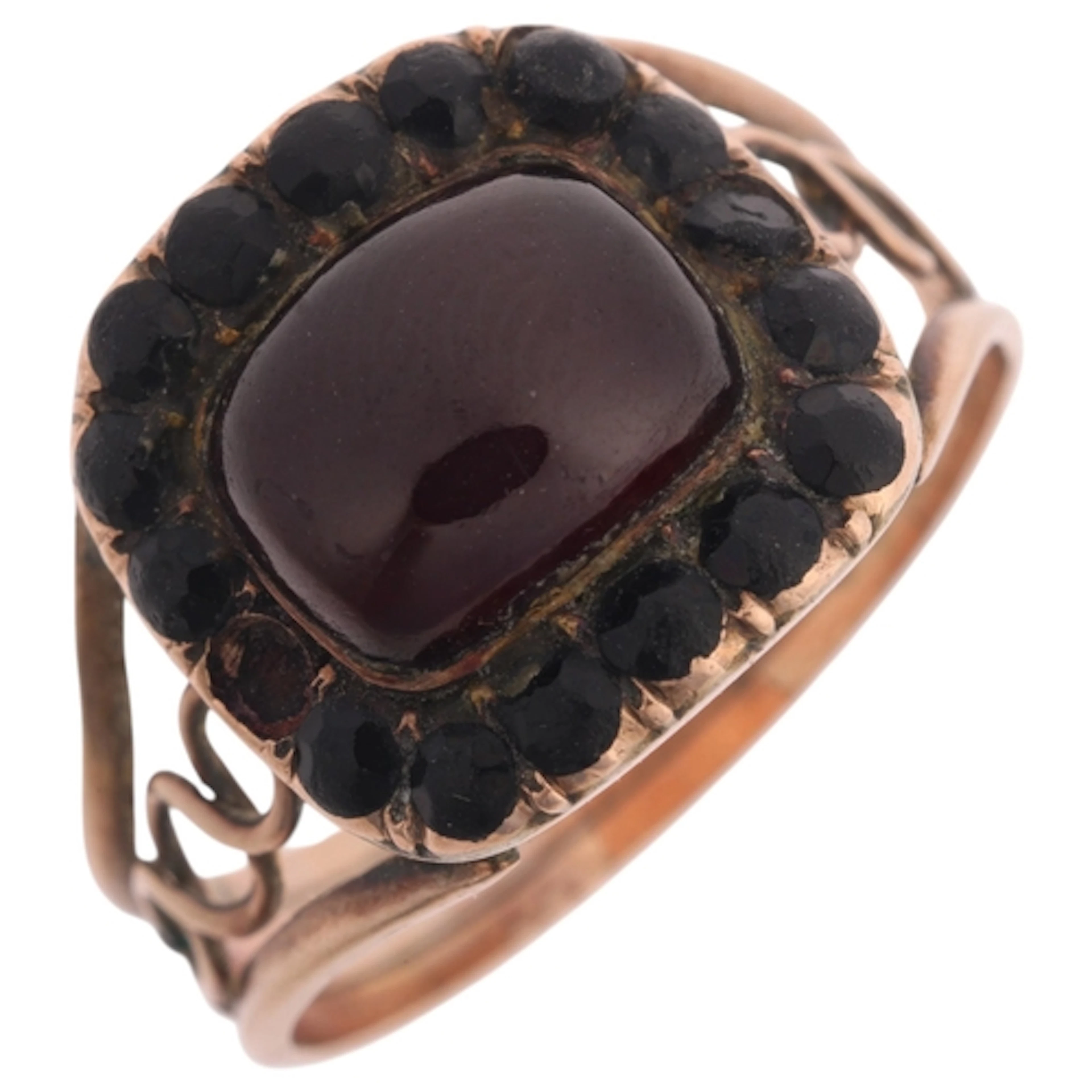 An Antique Georgian 9ct rose gold garnet and Vauxhall Glass ...