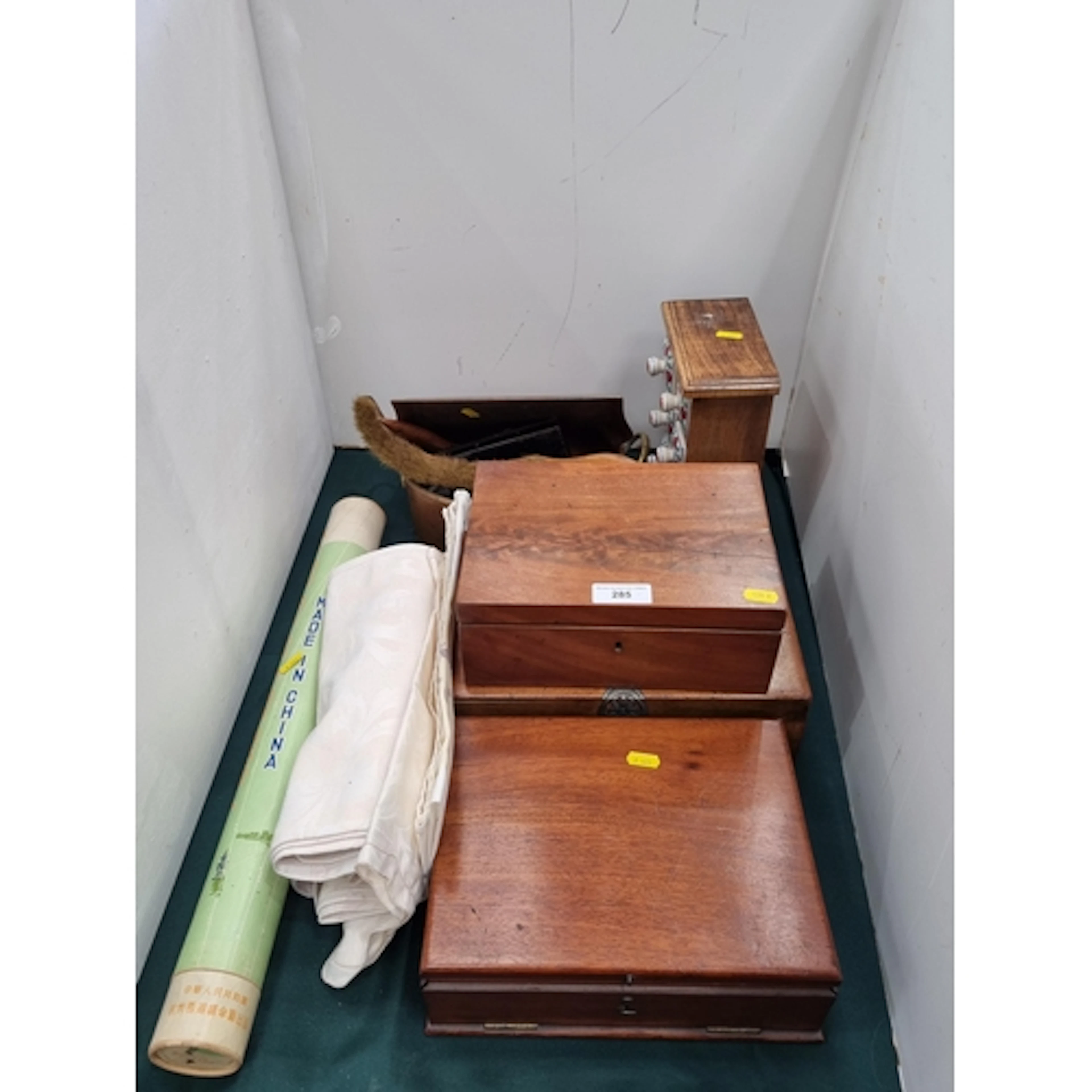 An oak Writing Box with applied Art Nouveau strapwork design...