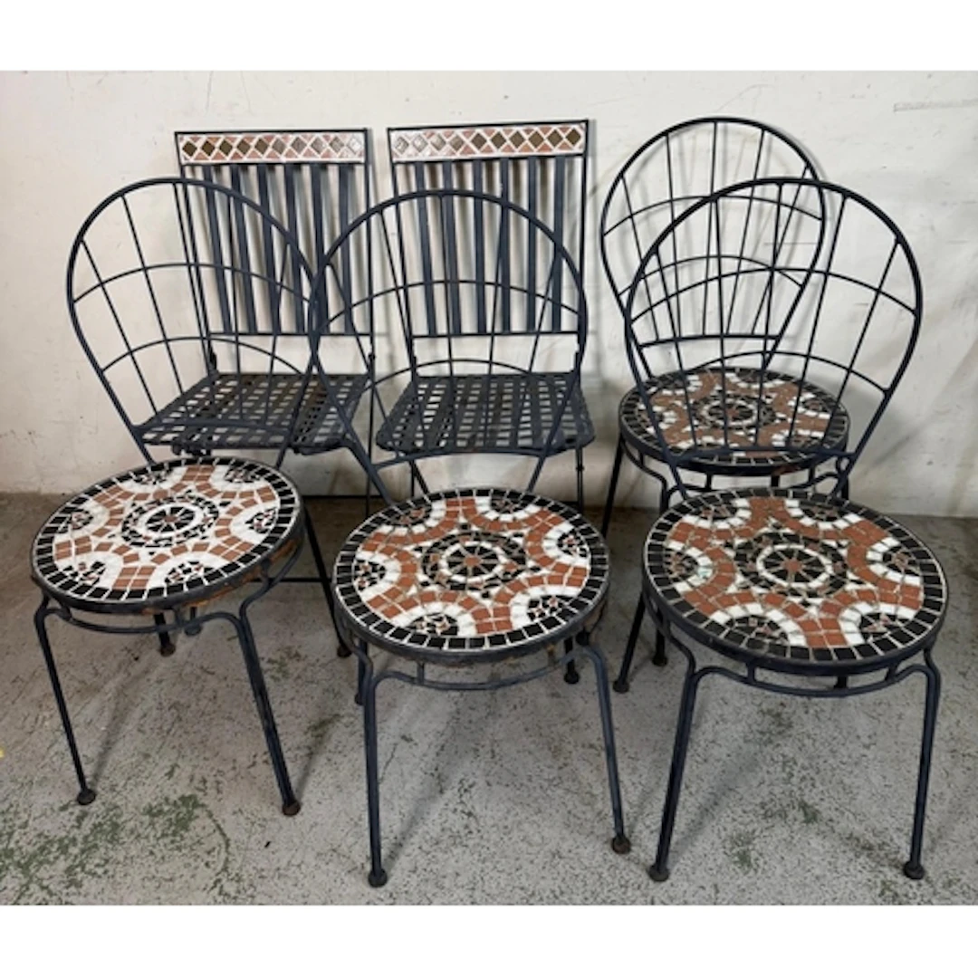A matched set of six garden chairs.