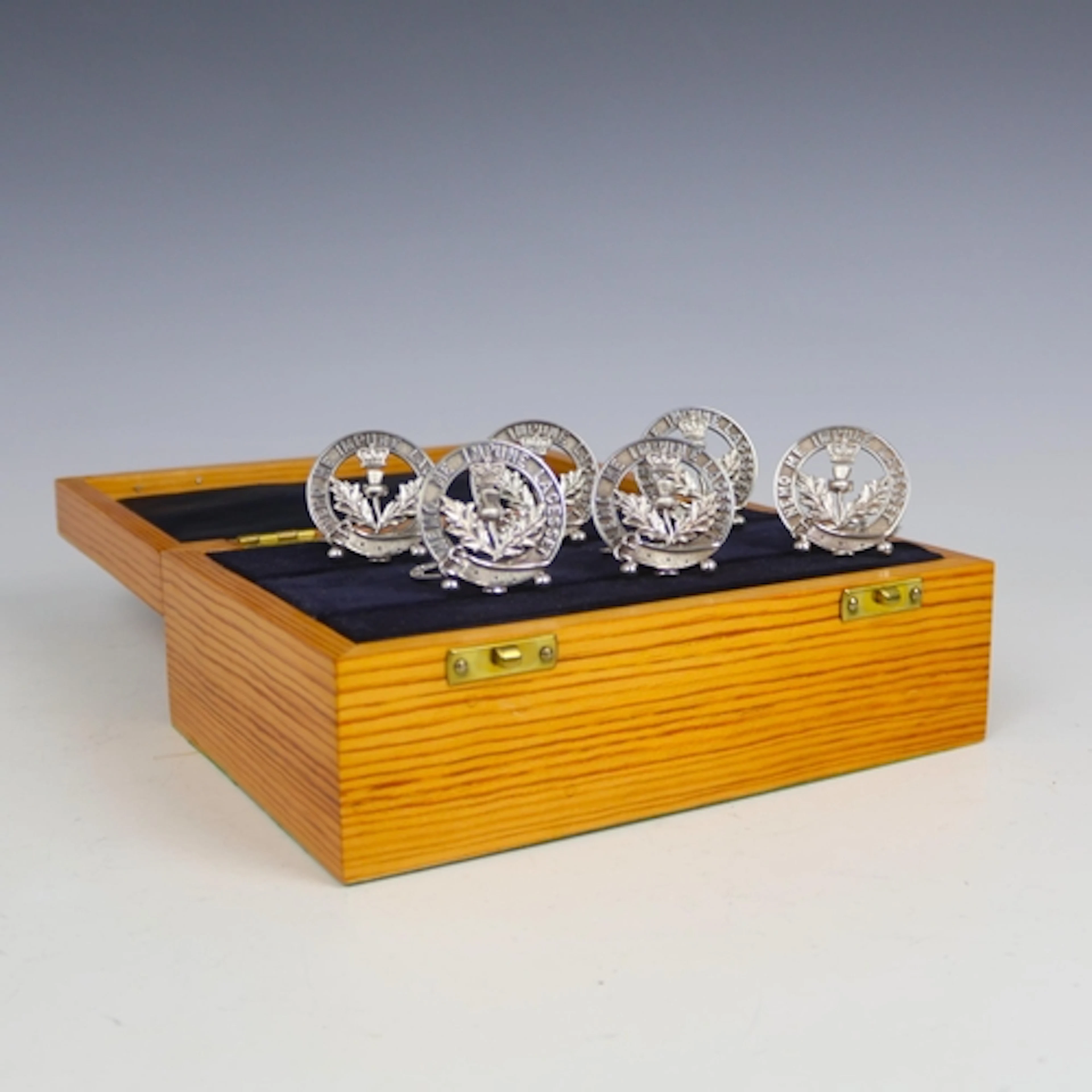 A cased set of six Victorian silver menu/name holders, Georg...