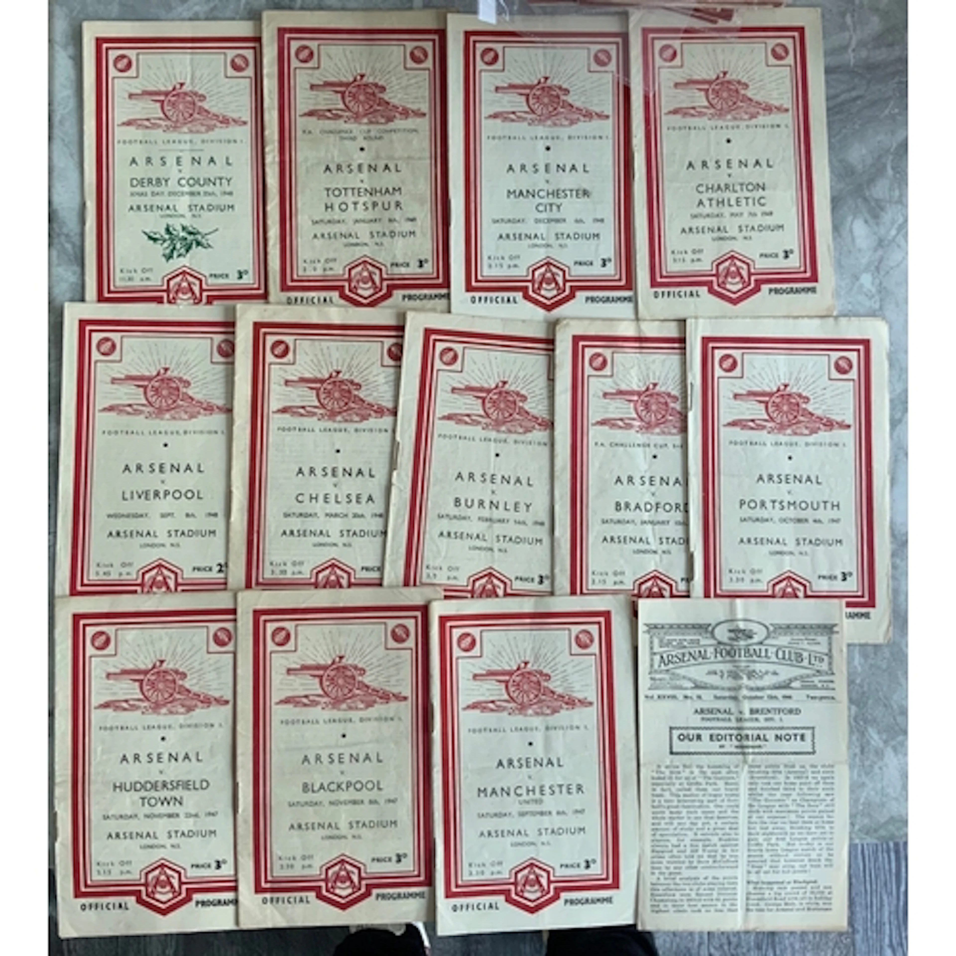 Arsenal 1940s Home Football Programmes: 46/47 Brentford, 47/...