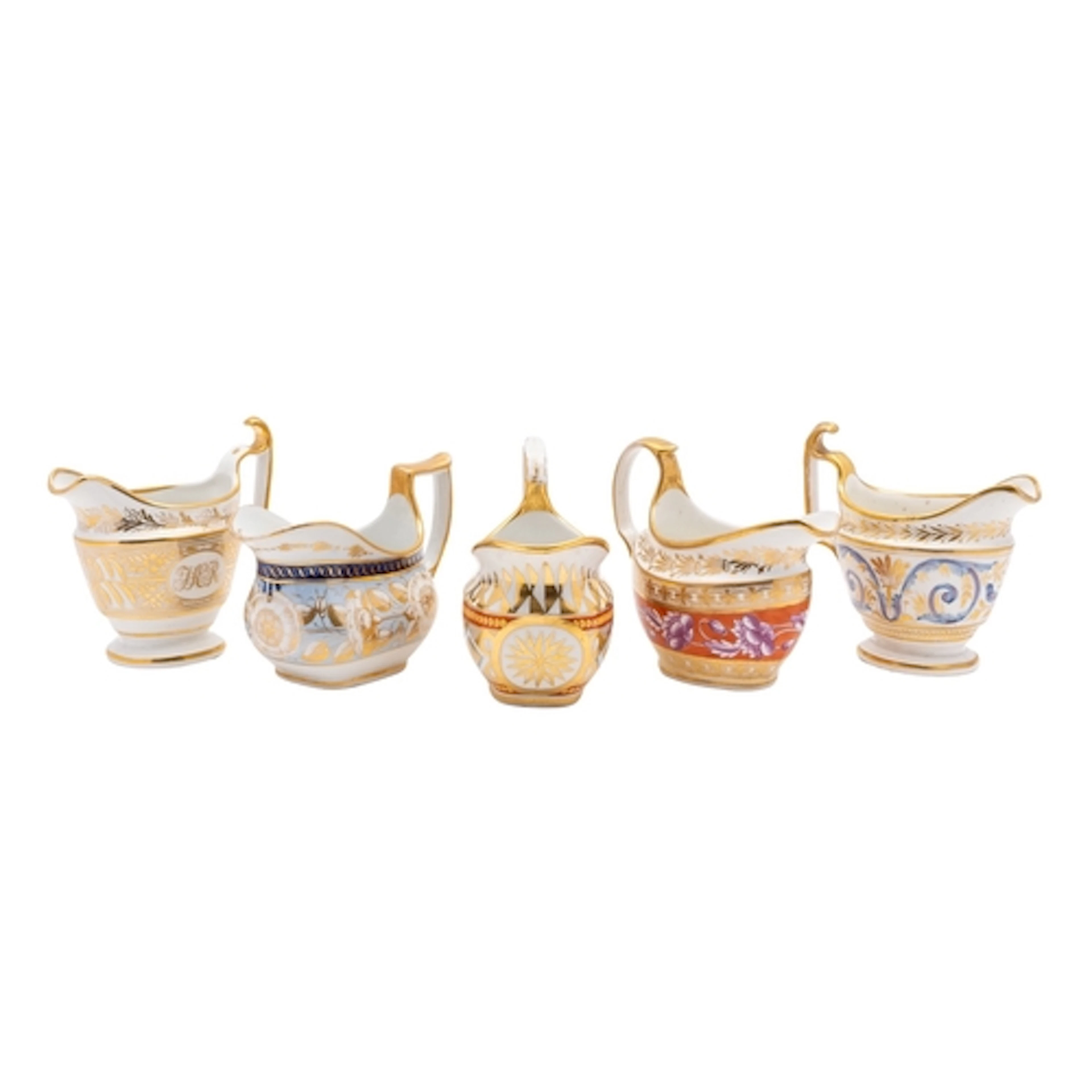 A group of five John Rose Coalport cream jugs, circa 1810 in...