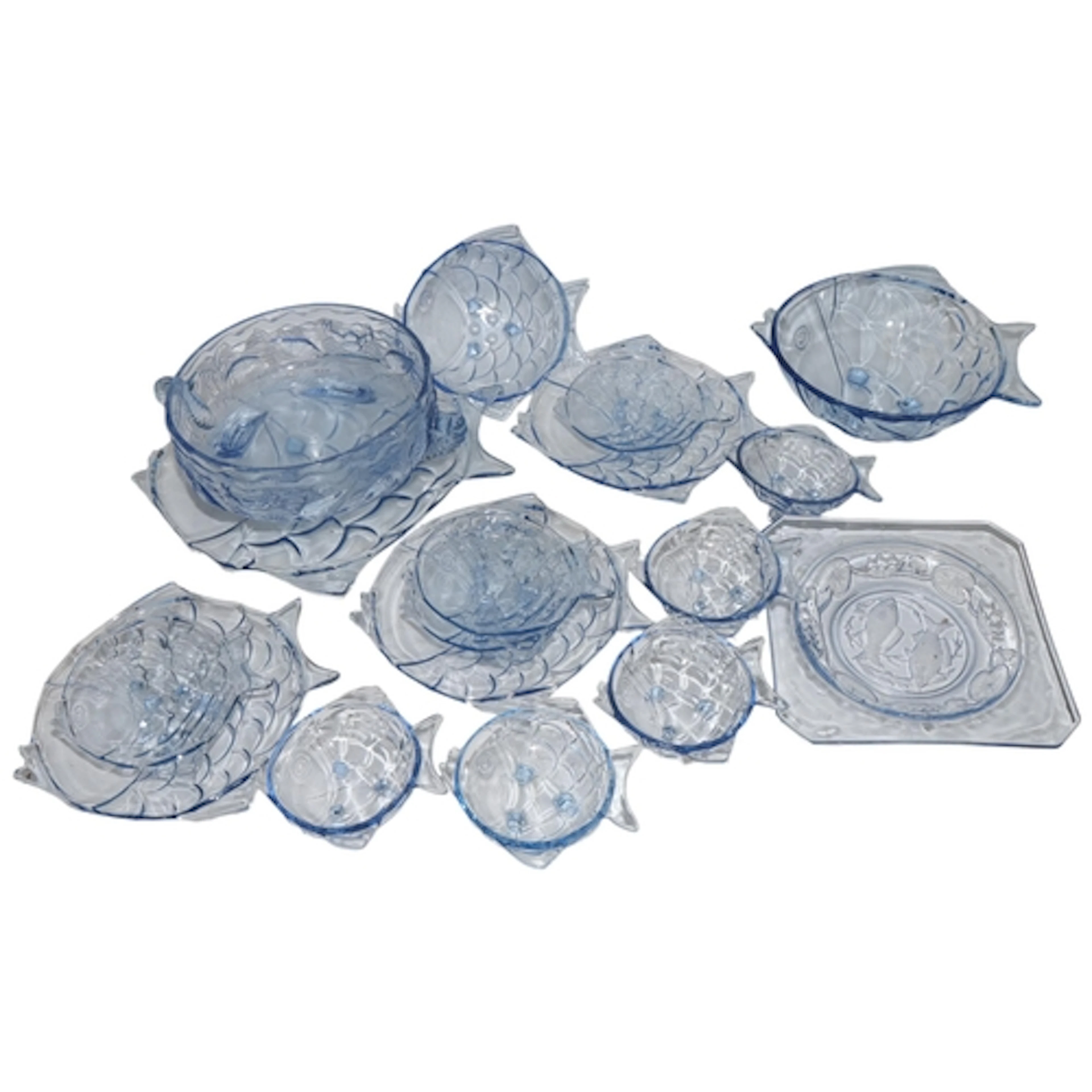 An interesting collection of Art Deco blue glass Stolzle War...