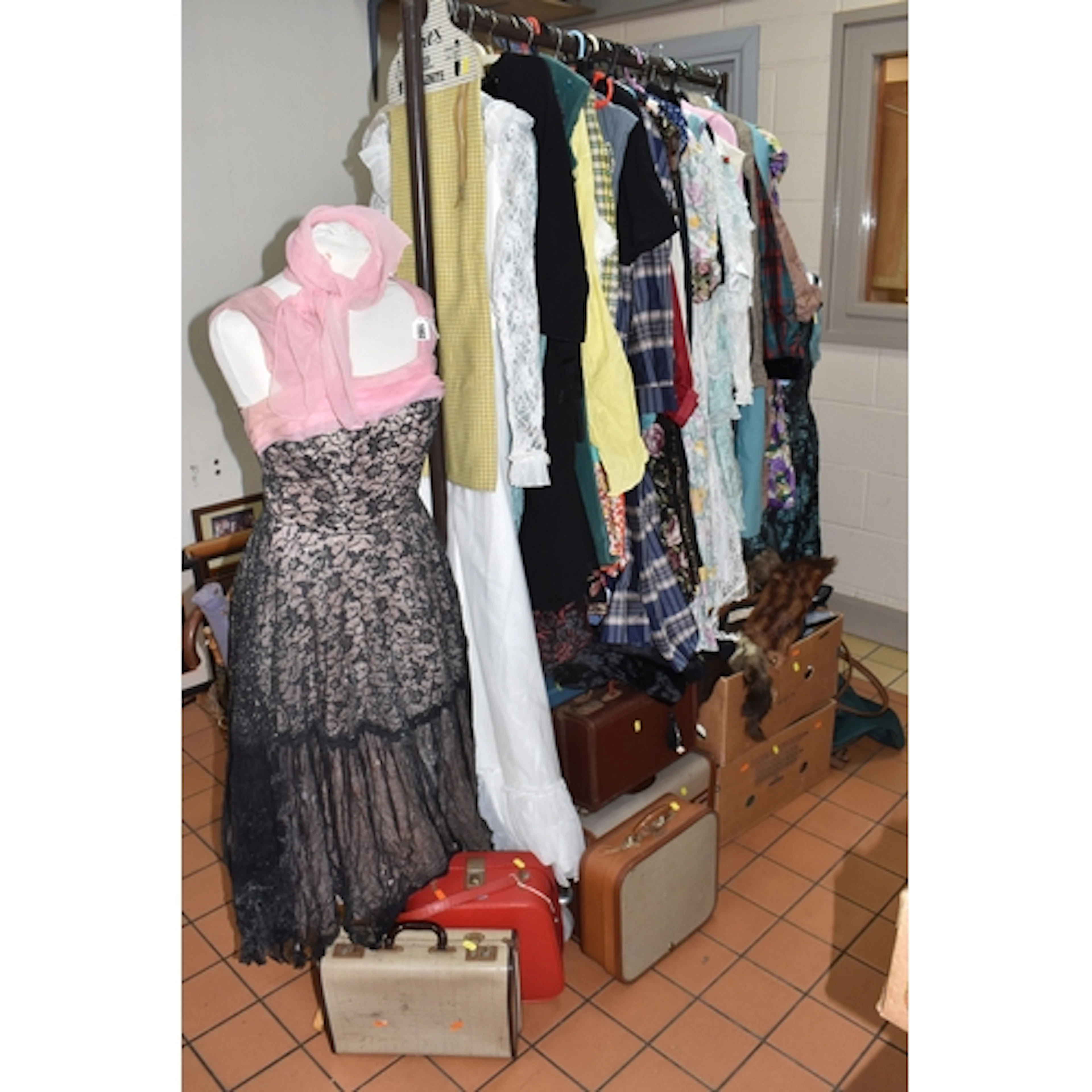 TWO BOXES AND LOOSE VINTAGE CLOTHES AND ACCESSORIES, to incl...