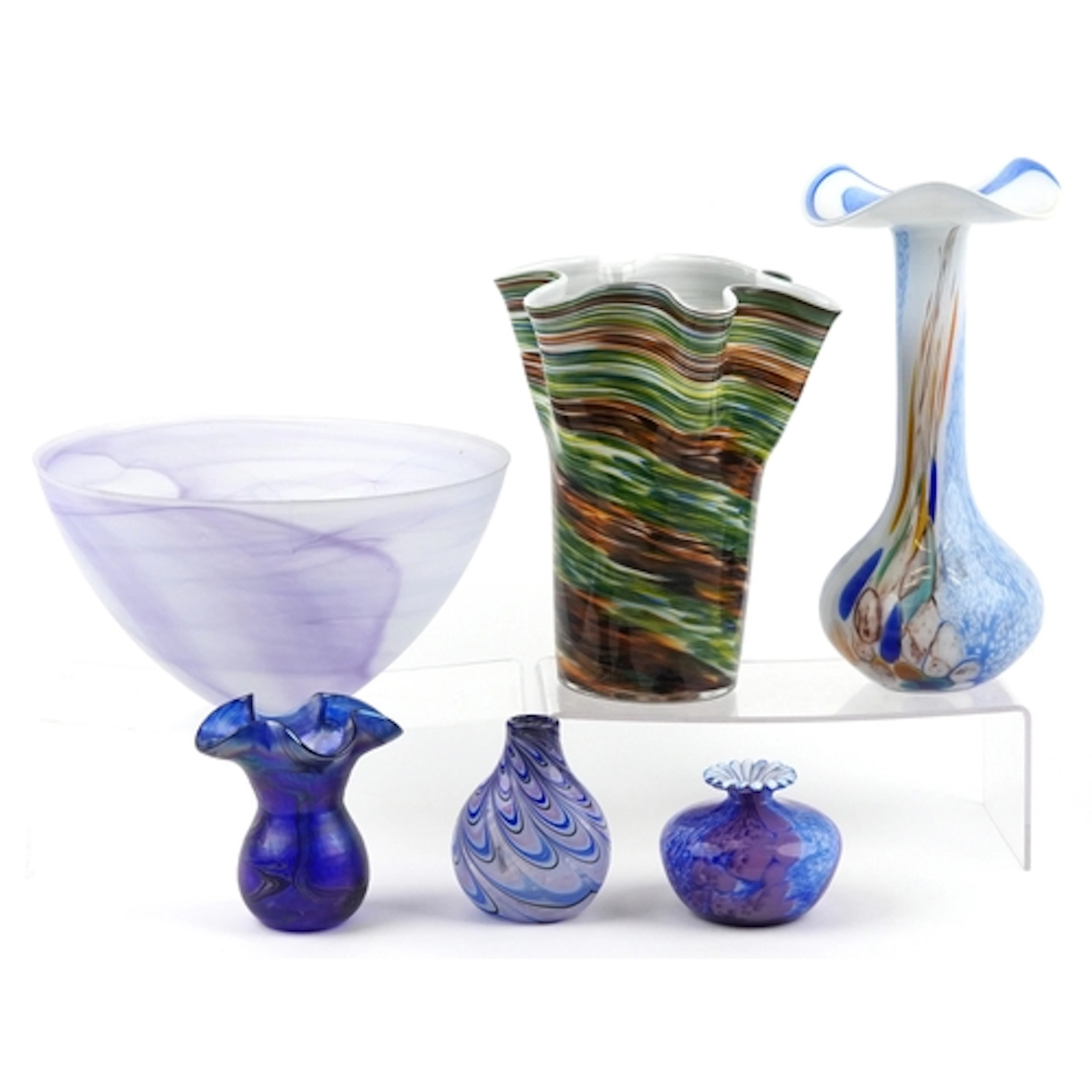 Art Glassware including, an iridescent glass vase, bottlenec...