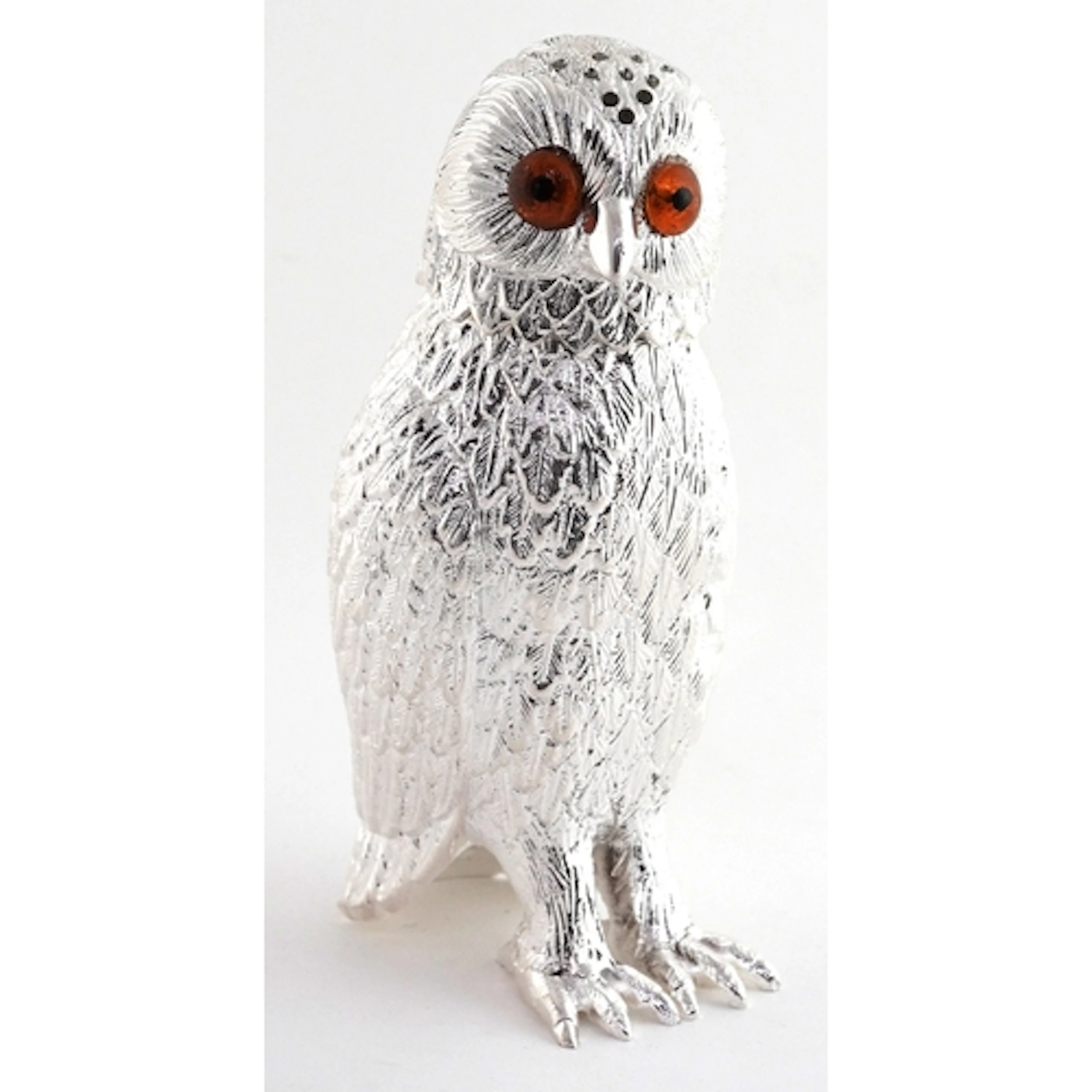 Novelty silver plated caster in the form of an owl, 15cm hig...