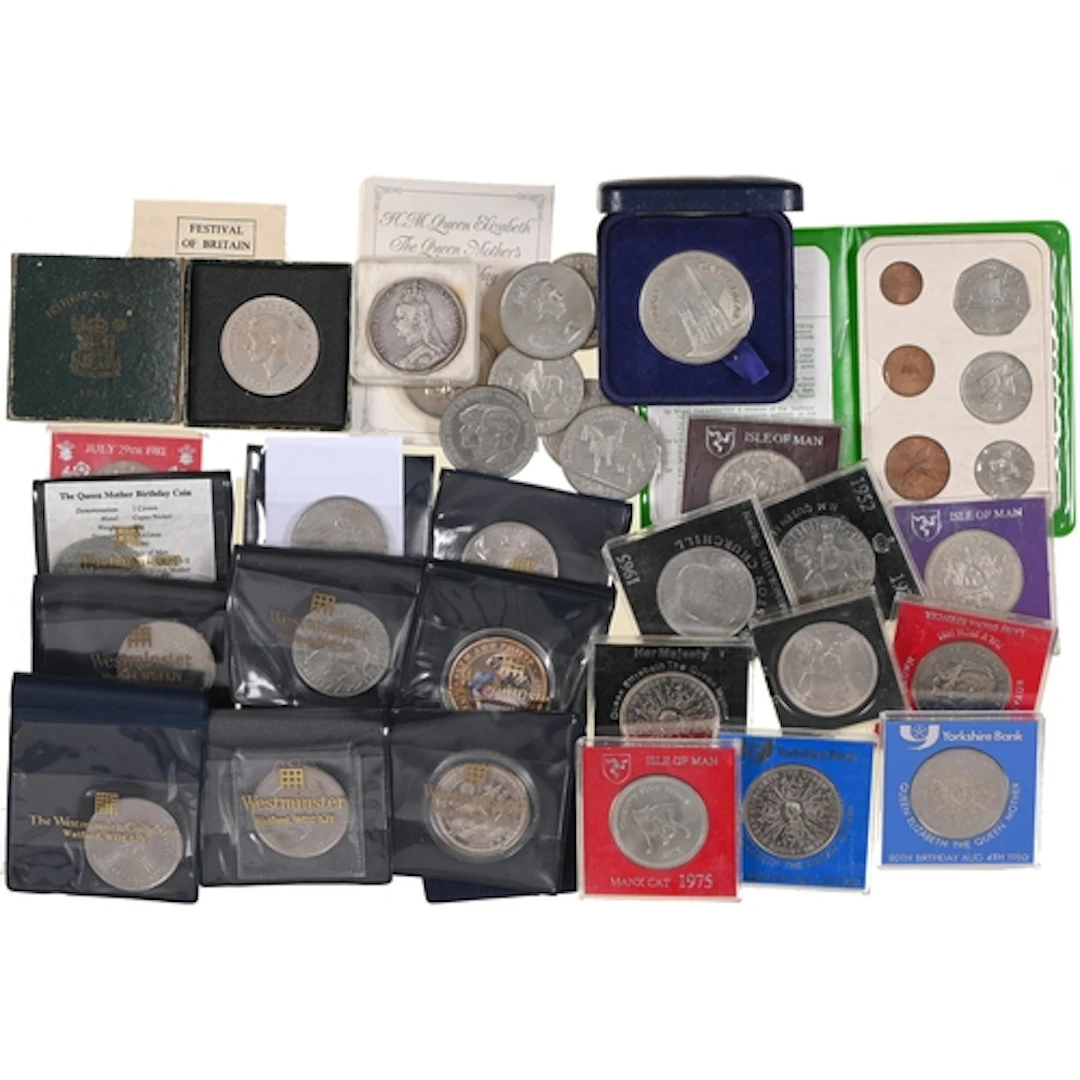 Coins. Victoria, Crown 1889 and miscellaneous other commemo...