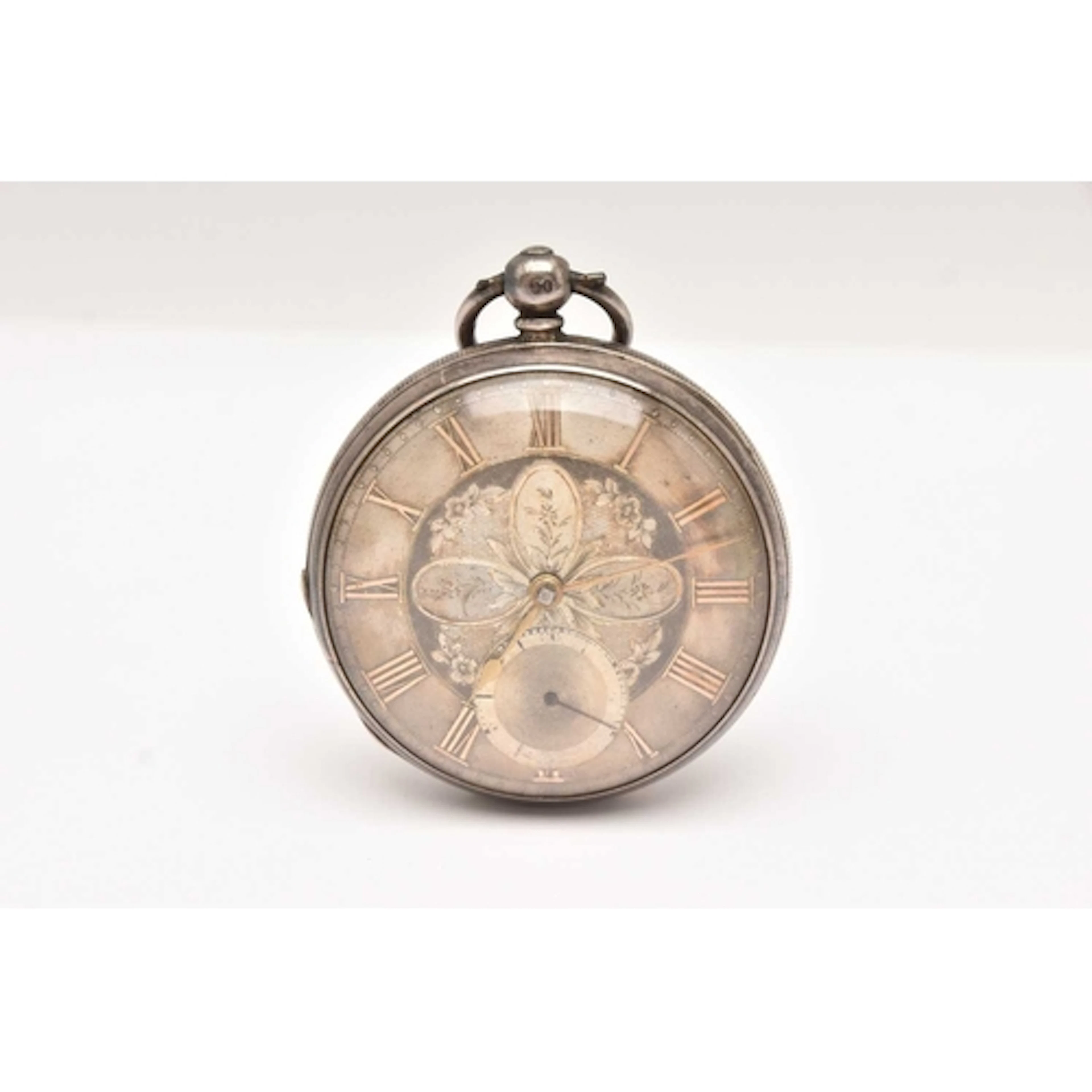 A SILVER OPEN FACE POCKET WATCH, key wound movement, round s...