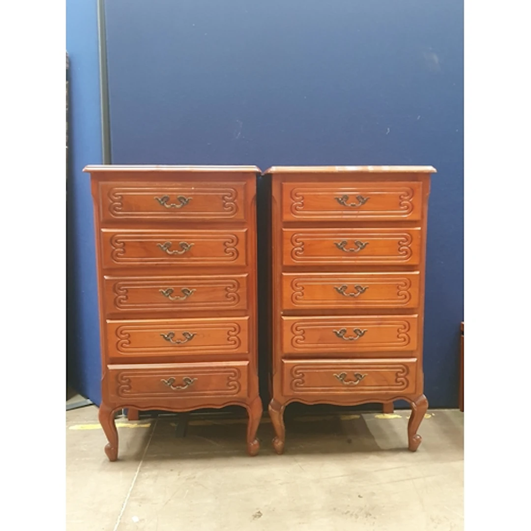 A pair of reproduction Chests fitted five drawers raised on ...