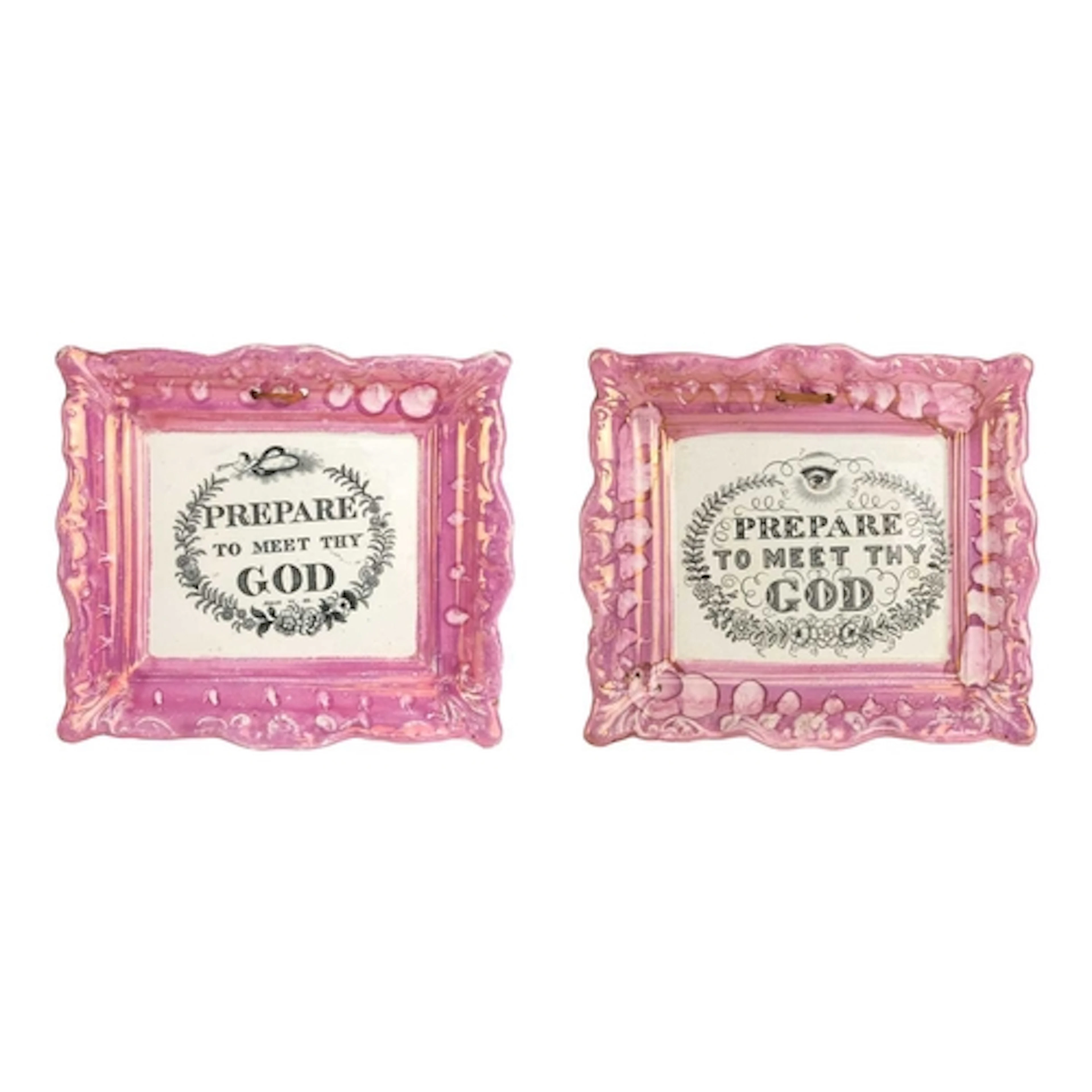 Two Victorian North Eastern pink lustre pottery plaques. Bot...