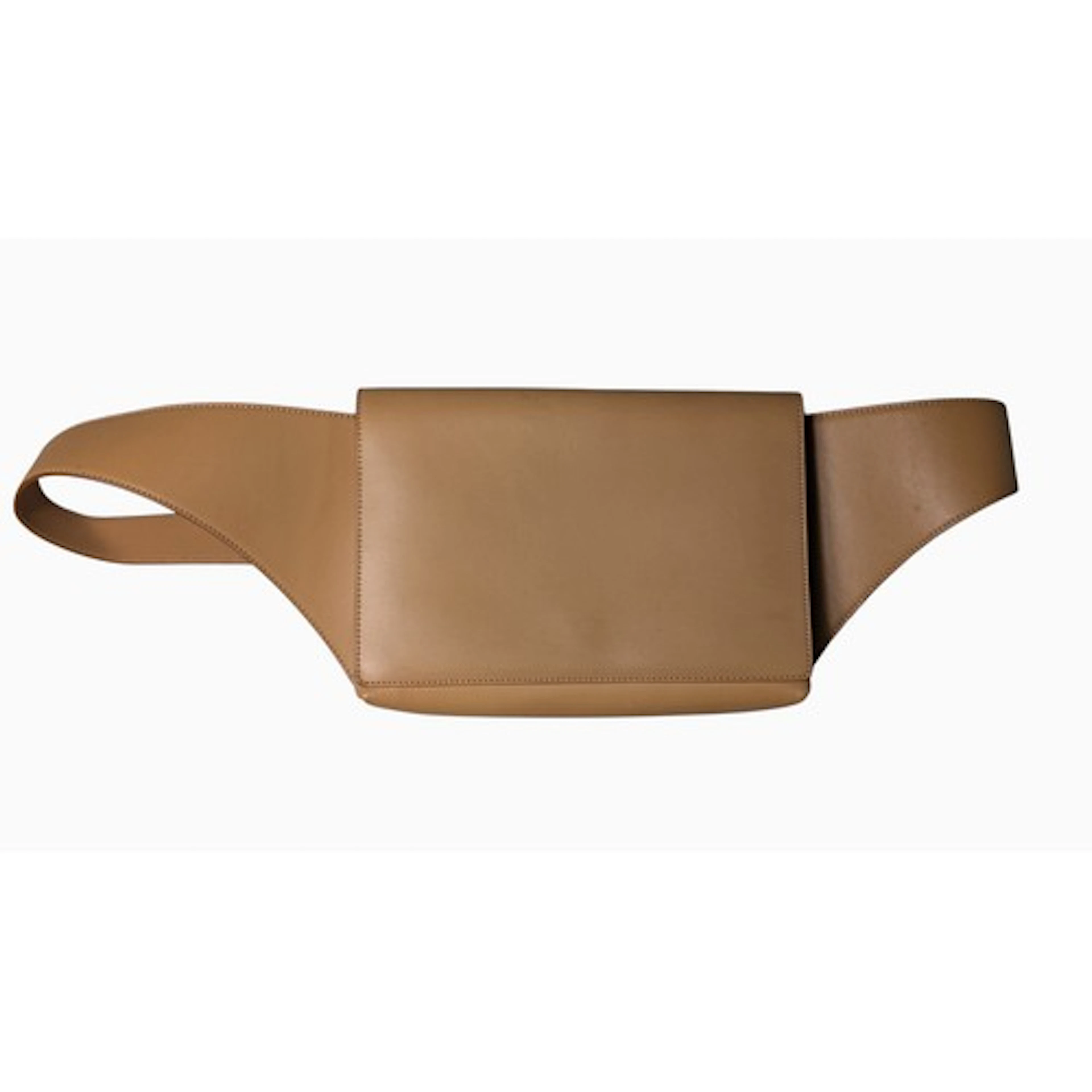 Vintage Ferragamo tan leather belt bag with polished silver-...