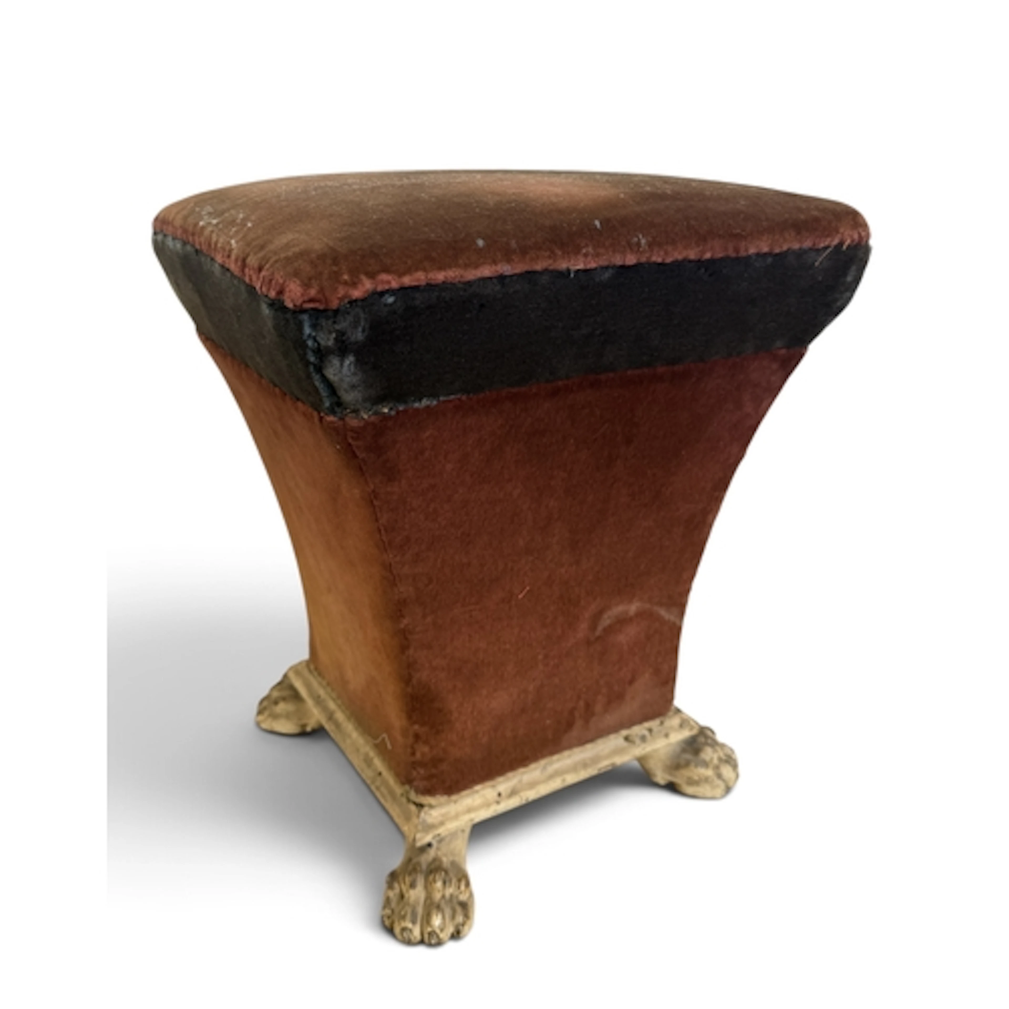 AN UPHOLSTERED DRESSING/ PIANO STOOL WITH LION PAW FEET 44 H...