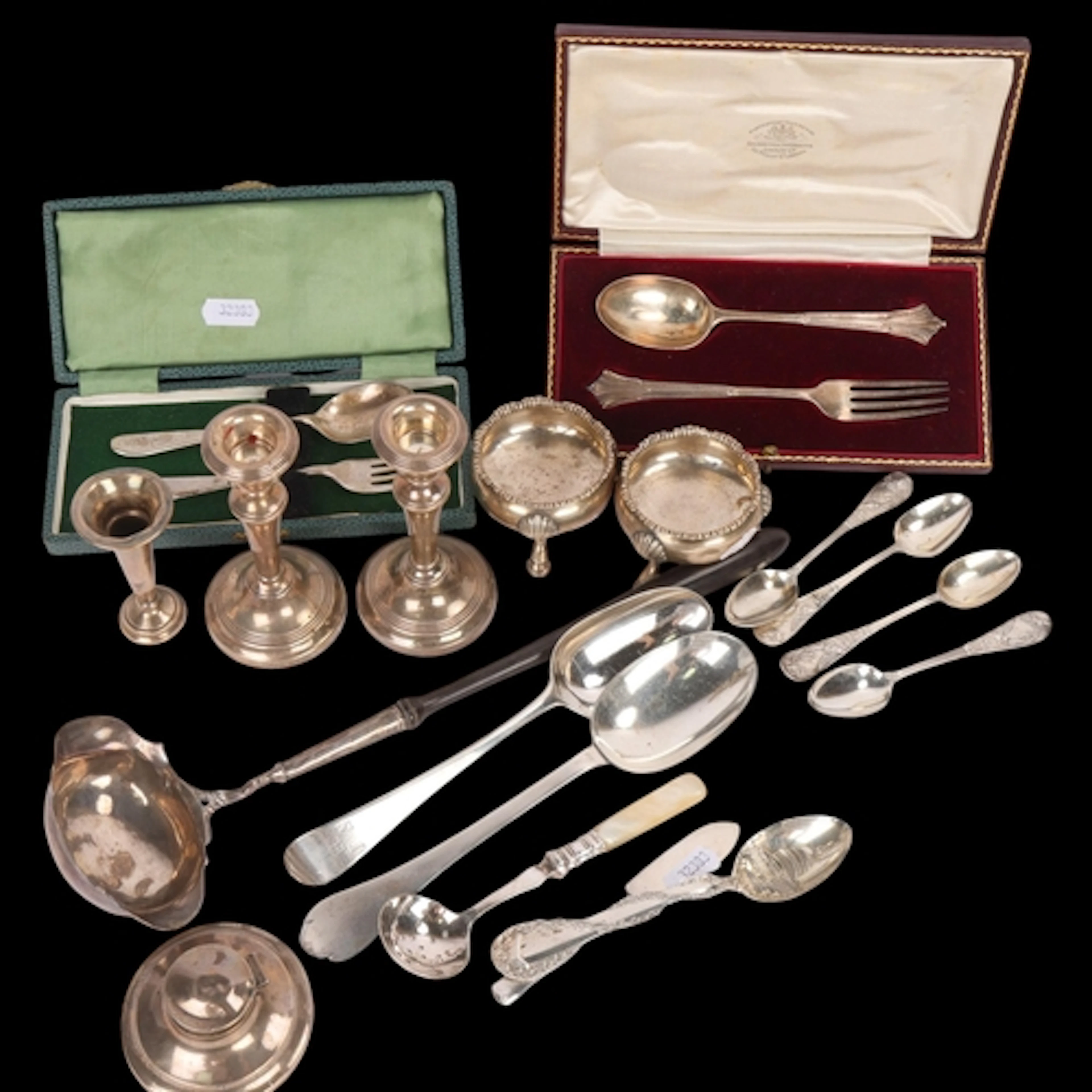 Various silver, including pair of salt cellars, sterling Sti...