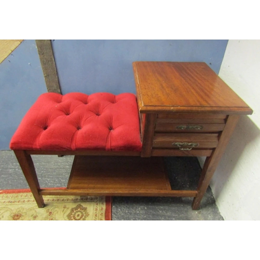 Vintage Mahogany Telephone Seat Twin Drawers Approximately 3...