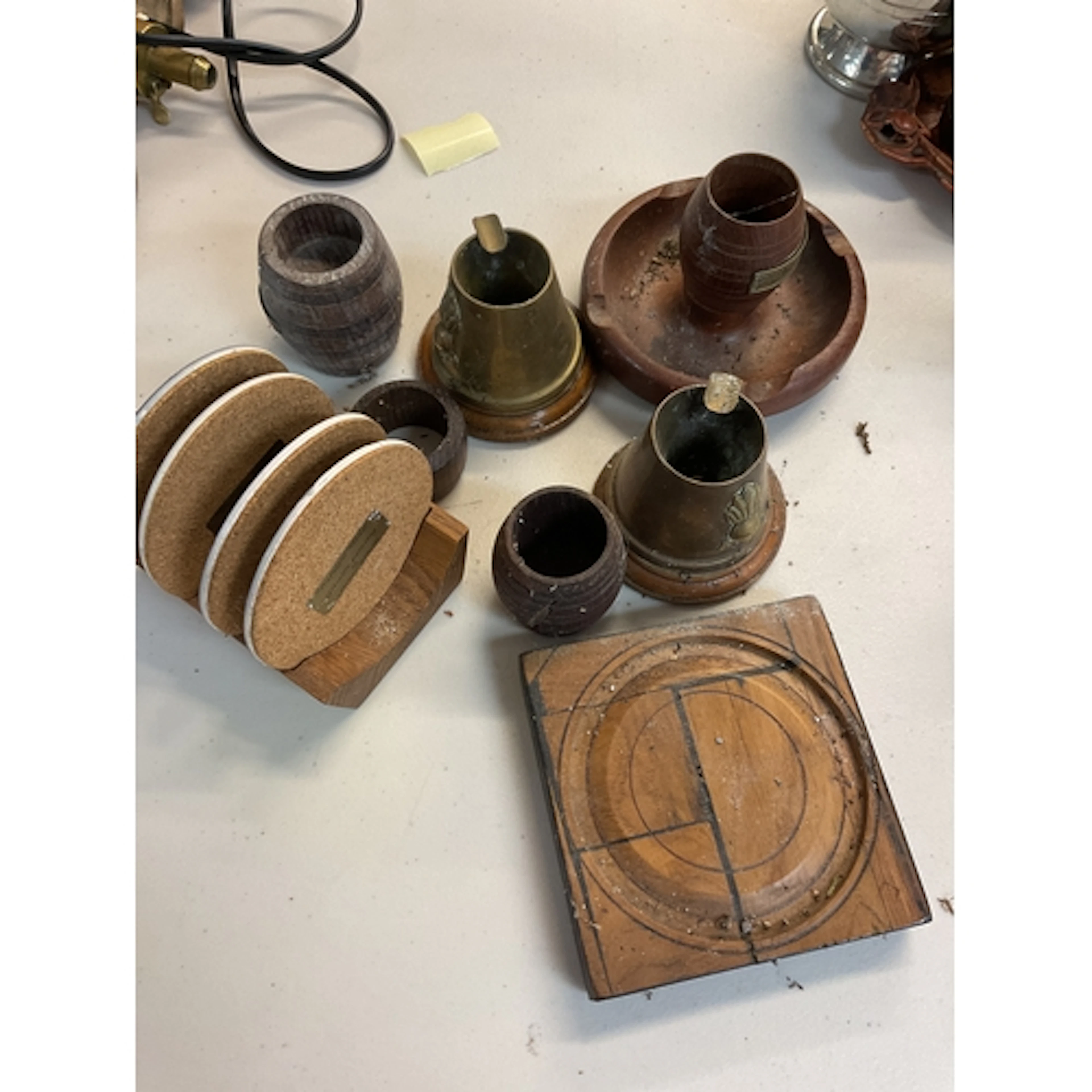 A collection of treen to include match strikes from HMS myst...