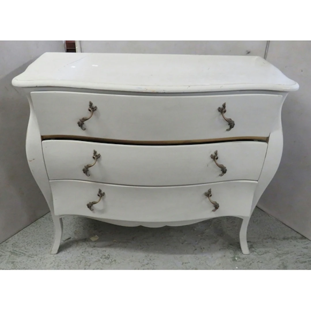 Grey Painted Louis XV Bombe Chest of Drawers, cabriole style...