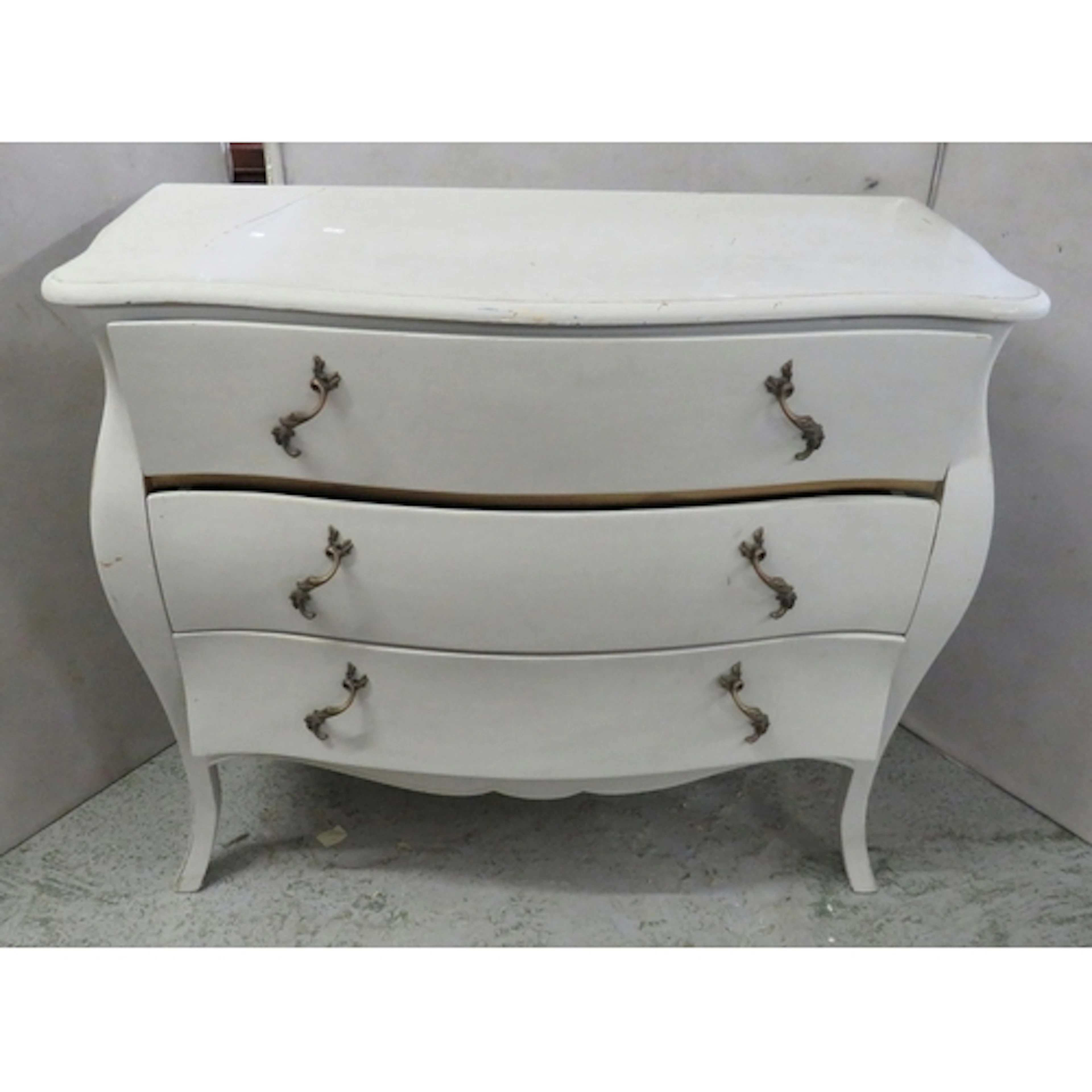 Grey Painted Louis XV Bombe Chest of Drawers, cabriole style...