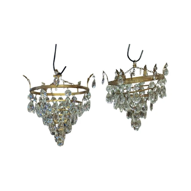 Pair of Victorian Empire style glass drop chandeliers. Havin...