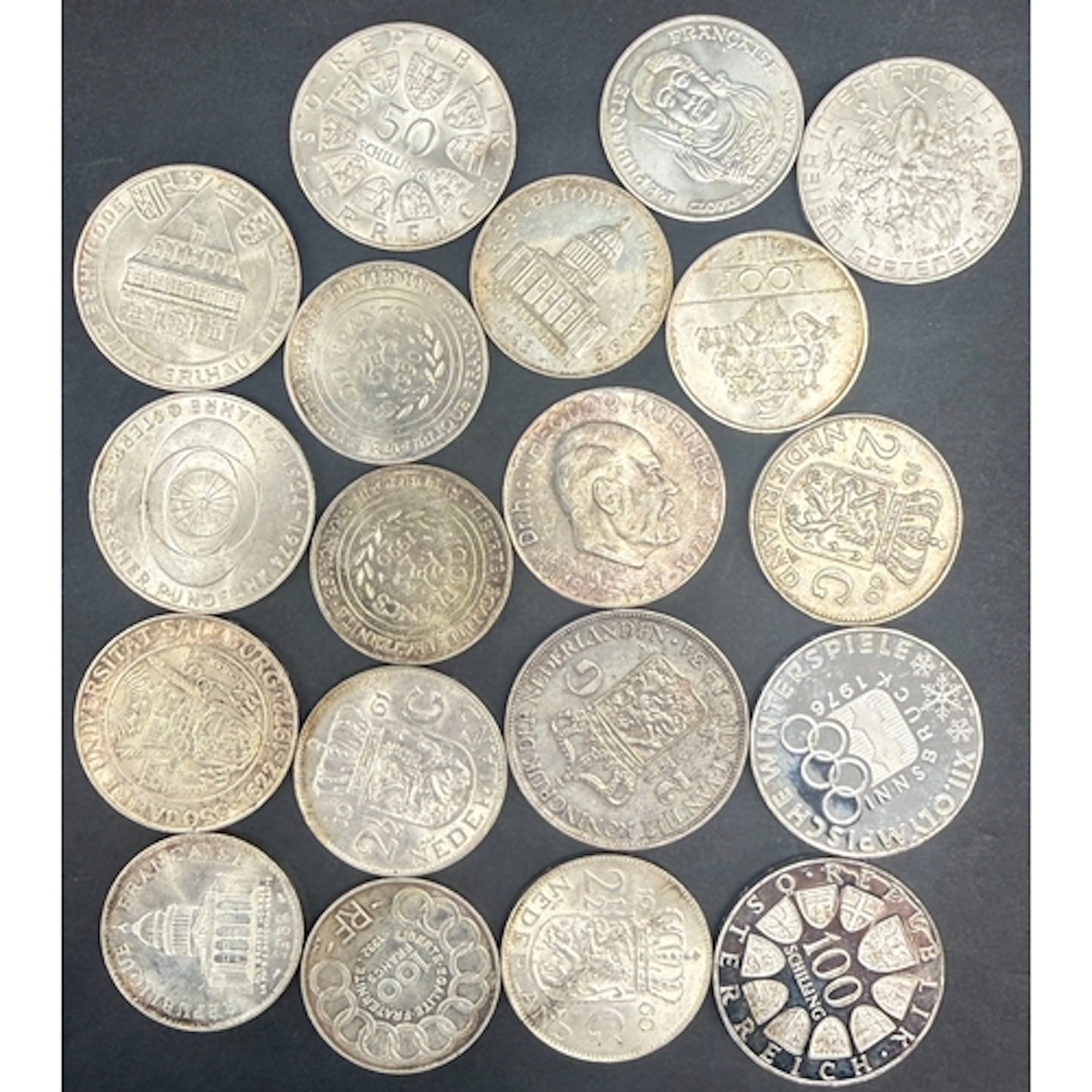 A group of 19 European silver coins, comprising Austria 50 S...