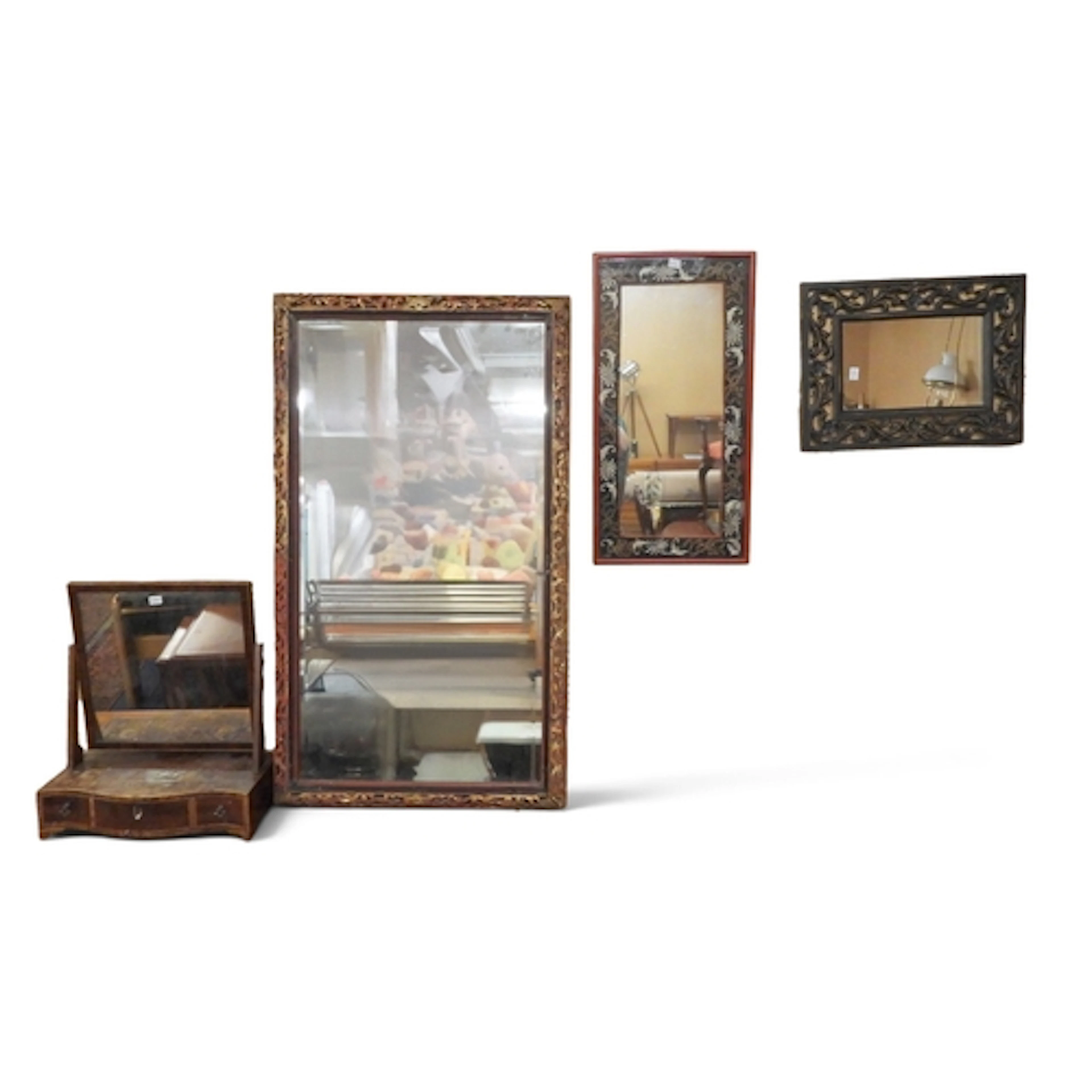 A lot comprising a large Oriental style wall mirror with pie...