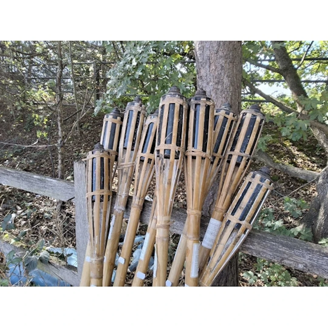 TEN BAMBOO TIKI LIGHTS with fuel reserviors top